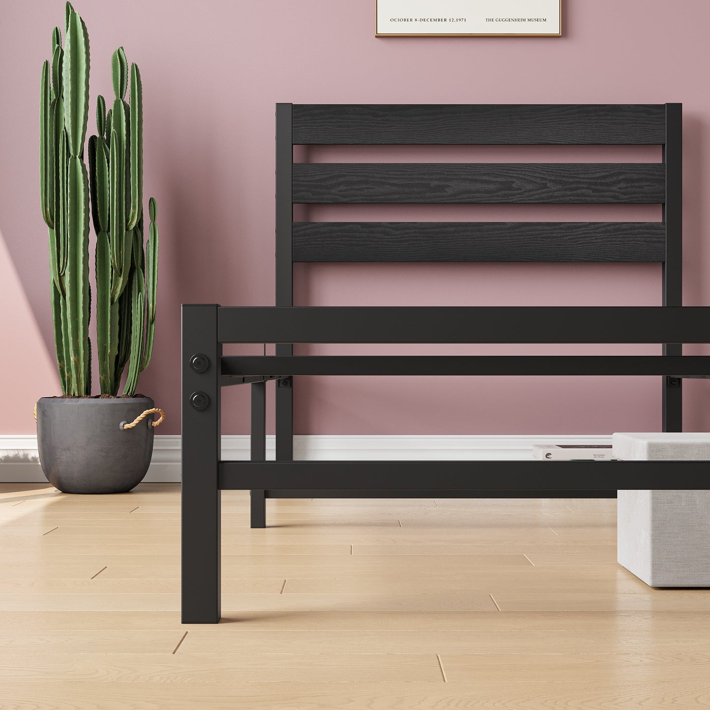 iRerts Twin Bed Frame with Headboard, Metal Platform Bed Frame No Box Spring Needed, Bed Frame Twin Size with Metal Support,  Noise-Free, Under Bed Storage, Easy Assembly, Black
