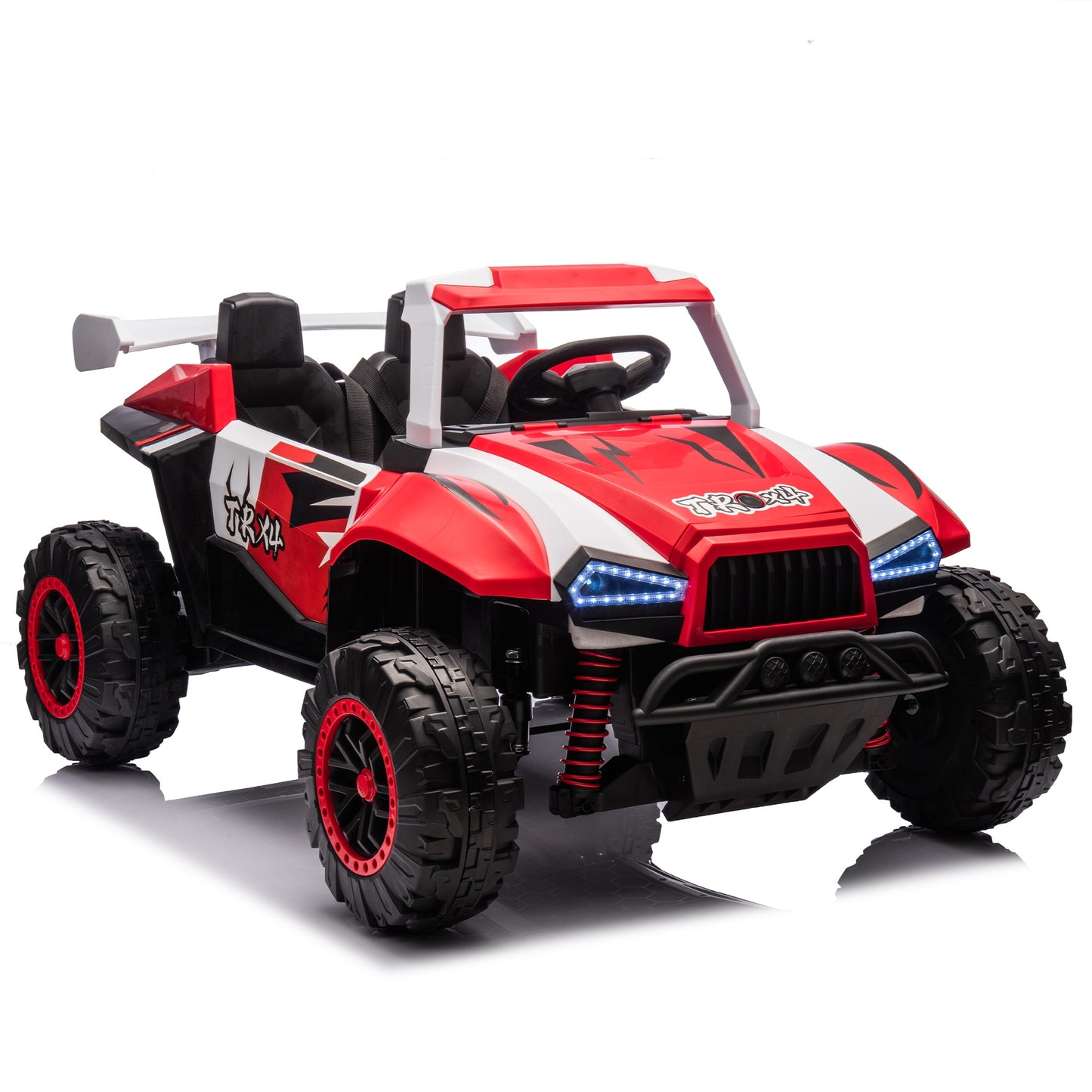 iRerts 24V Powered Ride on Cars, Ride on Toys for Big Kids Boys Girls Ages 3-8, Kids Car Electric Vehicles with Remote Control, Bluetooth, MP3/USB Ports, 4 Wheels Spring Suspension, White+Red