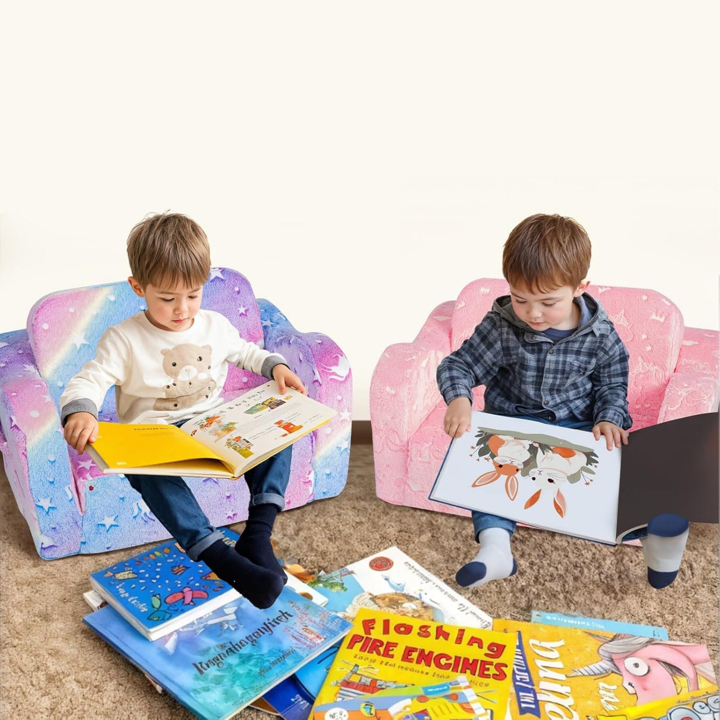 iRerts Kids Sofa, 2-in-1 Soft Toddler Couch Fold Out, Compression Modular Kids Sofa Convertible Sofa to Lounger, Kids Couch Foldable Kids Chair for Girls Boys Age 3-6, Pink