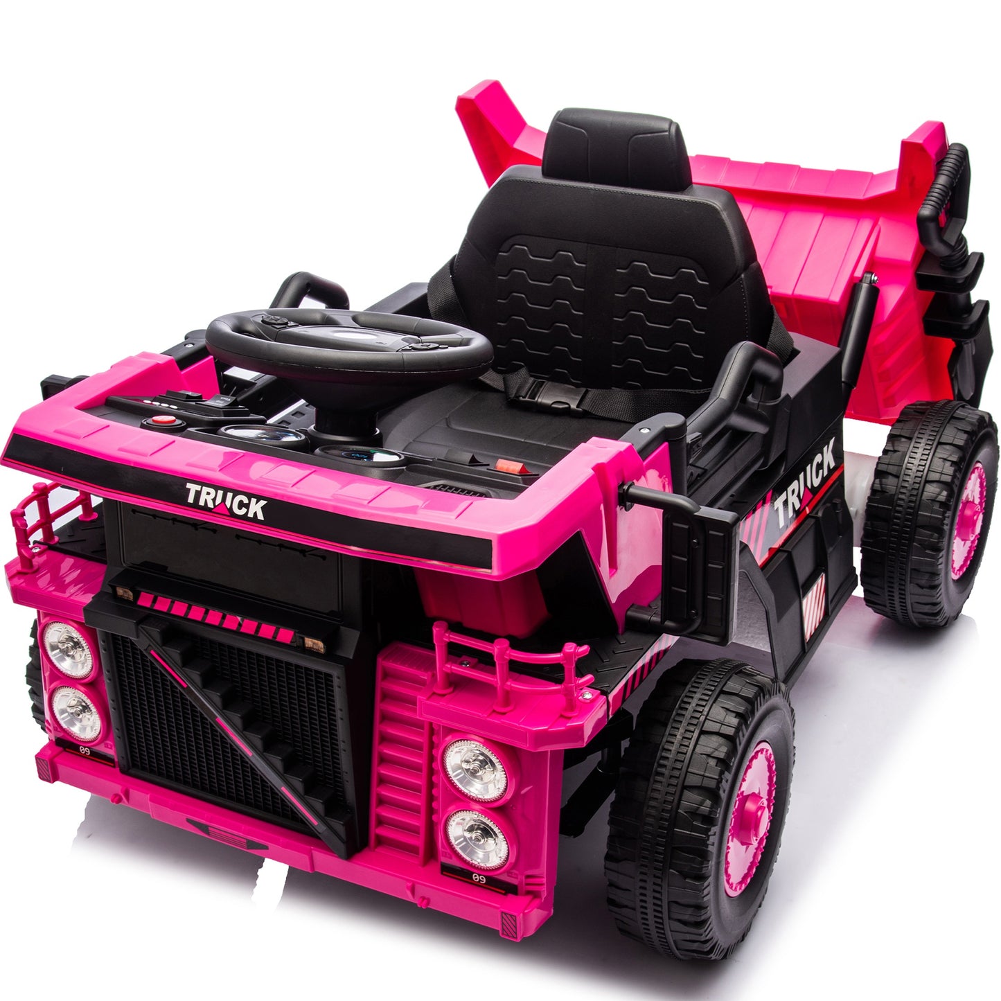 iRerts Ride On Dump Truck for Kids, 12V Powered Ride on Car with Remote Control, Electric Dump Bed, 1 Shovel, Bluetooth Music, LED Light, Kids Car Ride on Construction for Boys Girls Ages 3-5, Pink