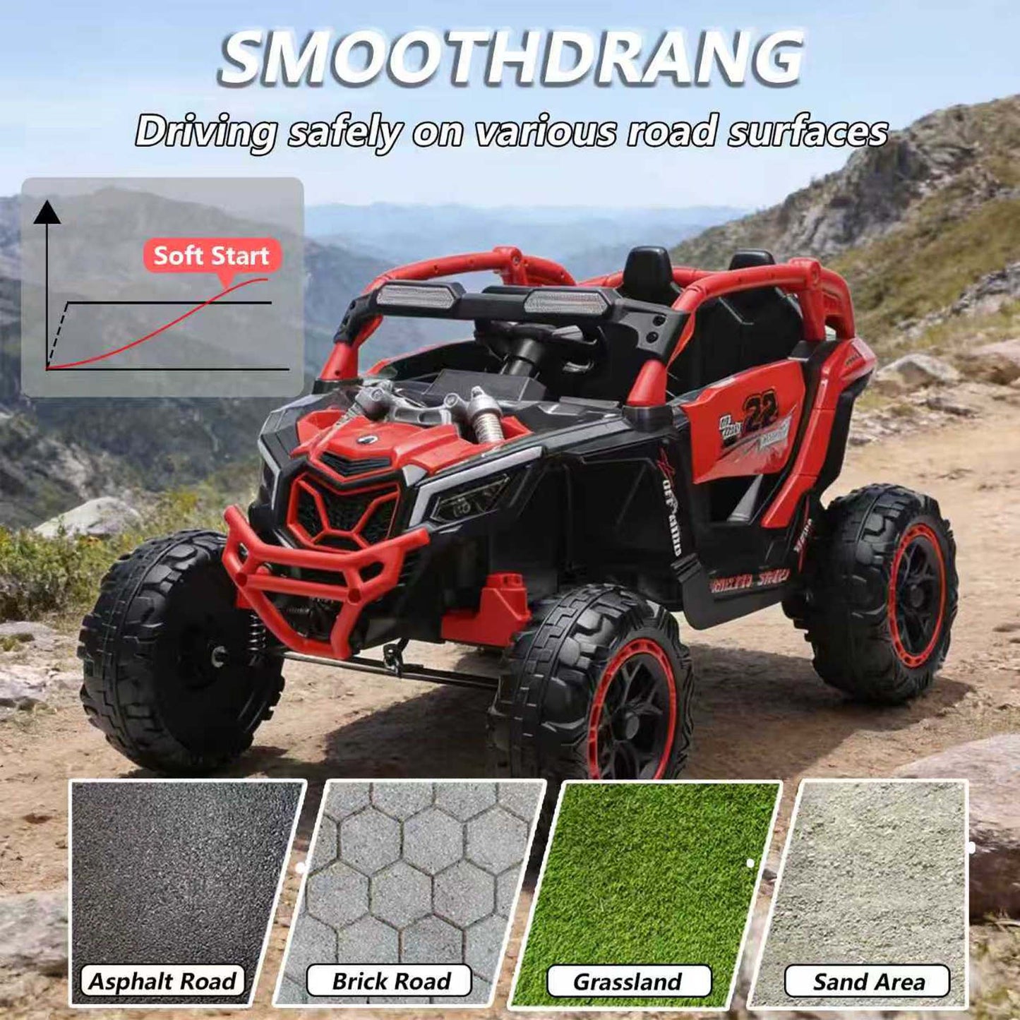 iRerts 24V Ride on Toys with Parents Remote Control, Ride on UTV Car with Bluetooth, MP3 Port, Music, LED Lights, 4 Shock Absorbers, Battery Powered Electric Car for Kids Ages 2-6, Red