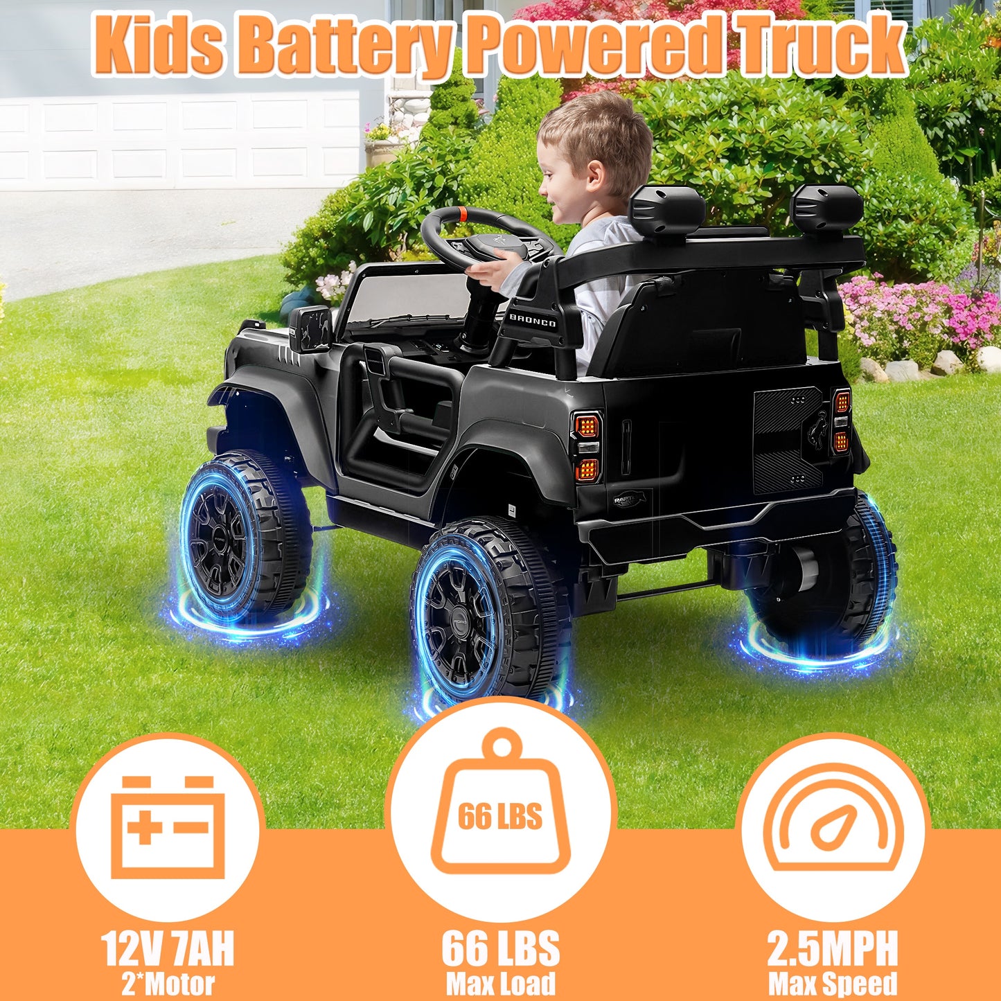 12V Powered Ride on Car Toy, Ford Bronco Raptor Kids Electric Vehicle Car with Parent Remote, Battery Powered Ride on Truck for Boys Girls w/ Rear Wheel Suspension, Bluetooth