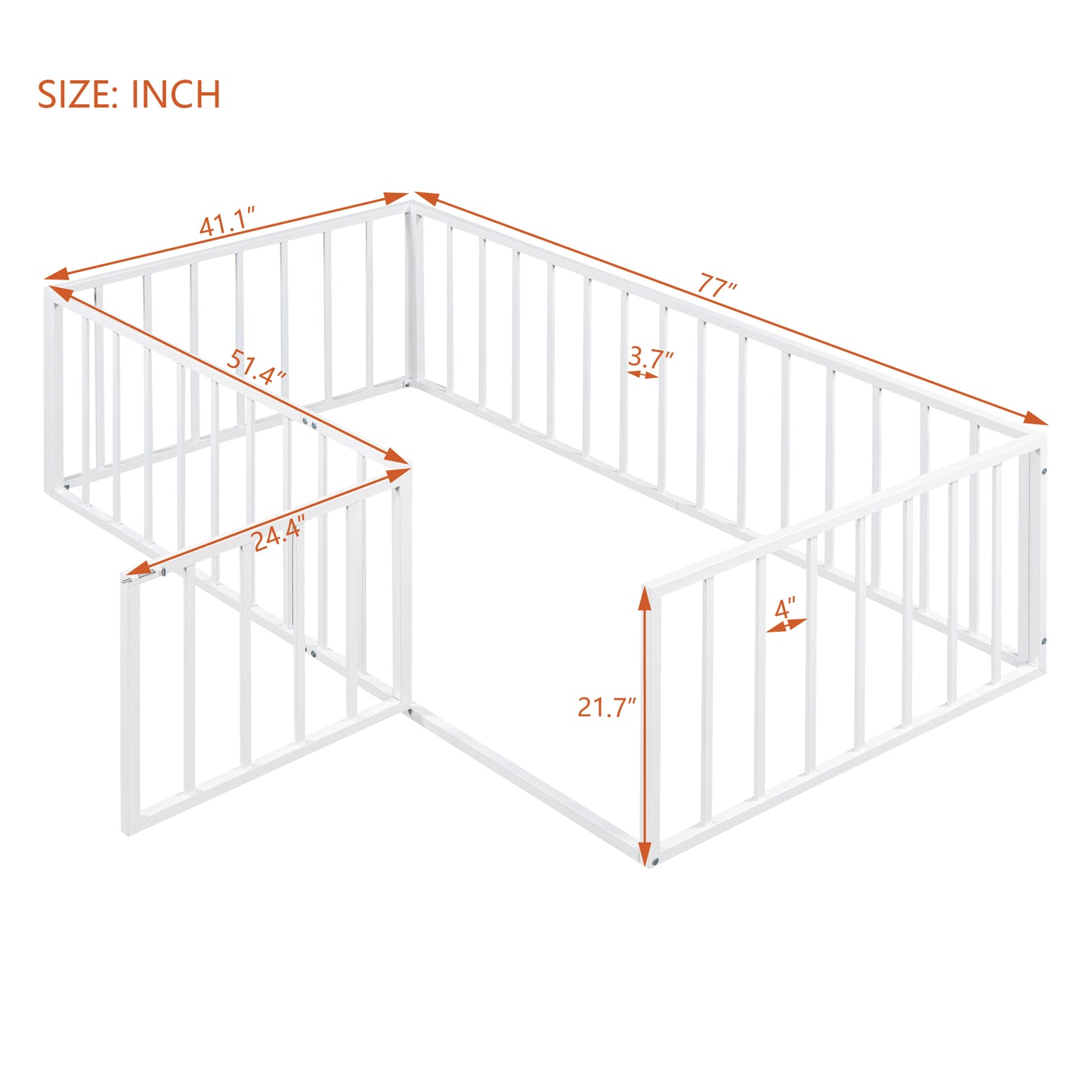 iRerts Twin Floor Bed Frame, Metal Twin Size Montessori Floor Bed Frame with Fence and Door, Kids Toddler Floor Bed Frame Twin Size for Girls Boys, Twin Bed Frame without Bed Slats, White