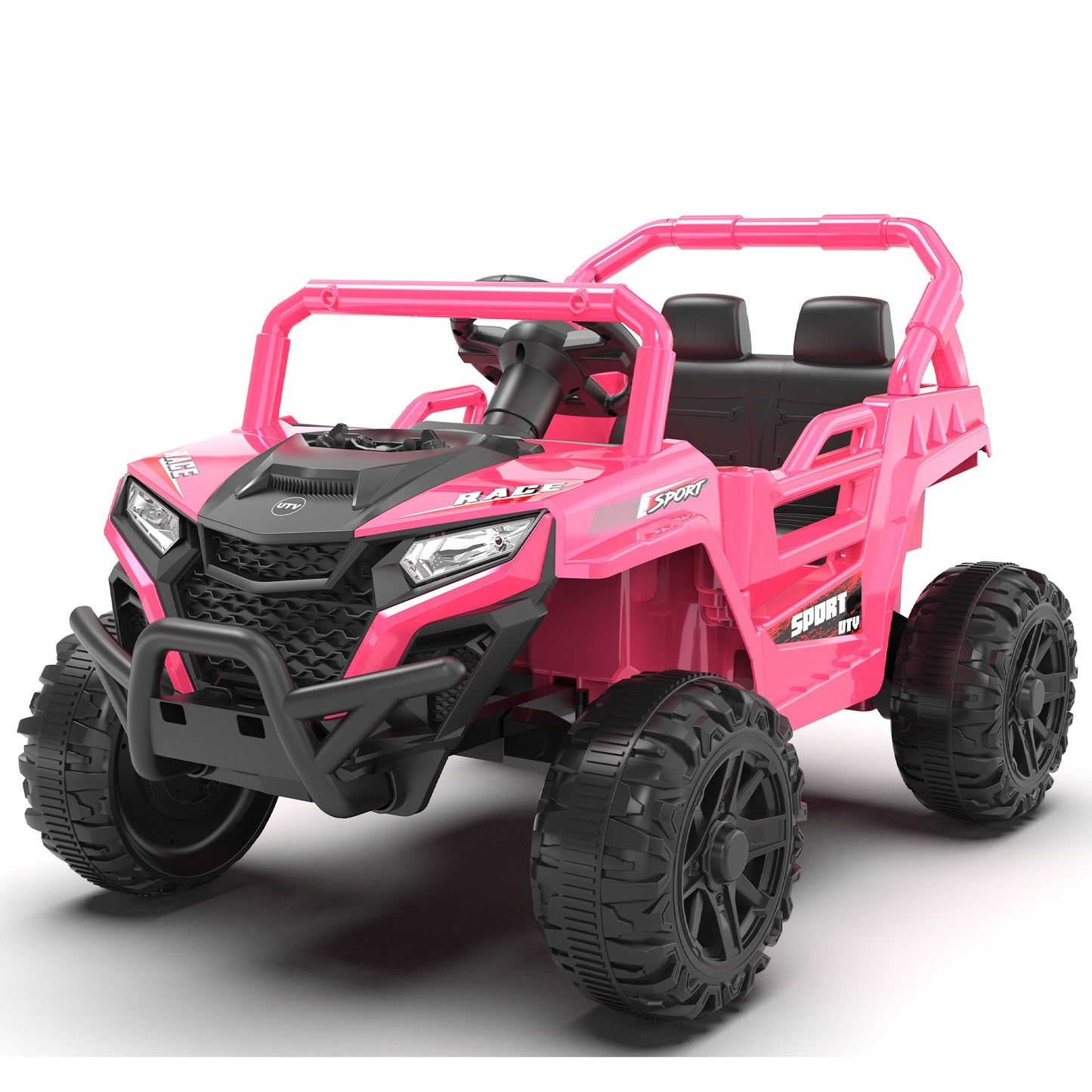 iRerts 12V Ride on Car UTV with Remote Control, Powered Ride on Toys for Kids Boys Girls Ages 3-5, Electric Car for Kids with Bluetooth, Music, MP3 Ports, LED Lights, Horn, Pink