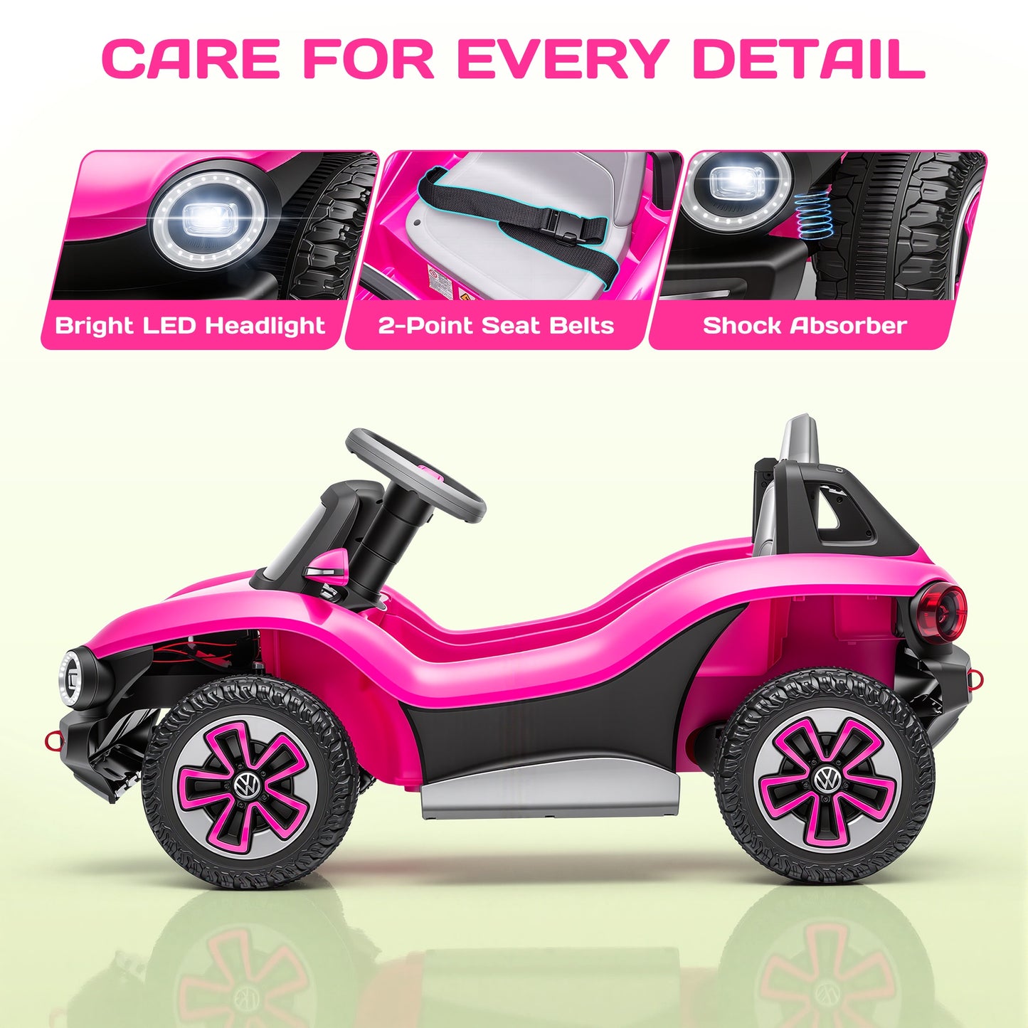 12V Electric Ride on Cars, Licensed Volkswagen Beetle Ride on Toys with Remote Control, Bluetooth, USB Port, Music, Rear Storage, LED Lights, Battery Powered Toddlers Electric Car for Kids Ages 3+