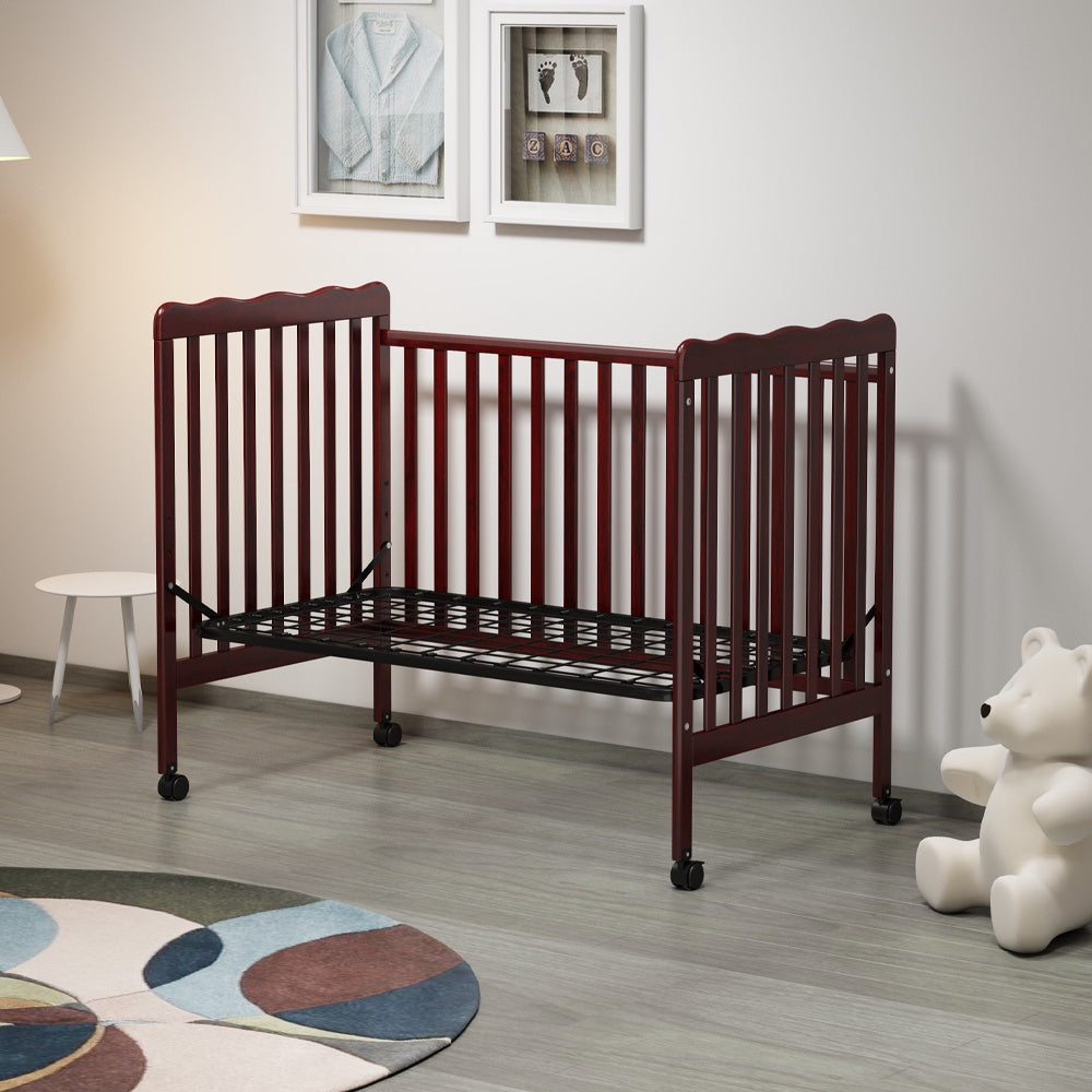 iRerts 3 In 1 Convertible Baby Crib, Wood Converts from Baby Crib to Toddler Bed and Daybed, Baby Bed with Locking Wheels, 4 Adjustable Mattress Heights, Non-Toxic Finish, Espresso