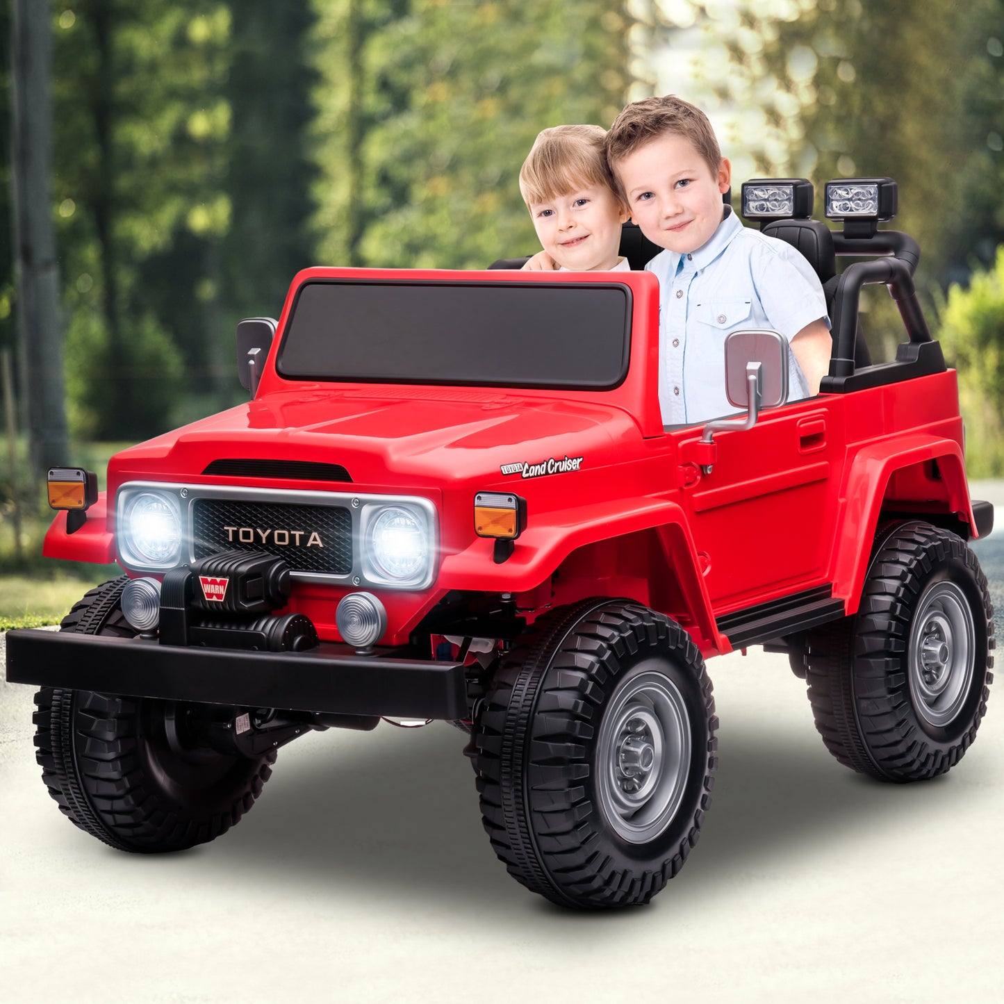 2 Seater 24 Volt Ride On Car with Remote Control, Licensed Toyota FJ40 Ride on Toys Truck for Boys Girls, Kids Electric Vehicle Car with LED Light, Bluetooth/FM Radio/Music, 4 Wheels Suspension, Red