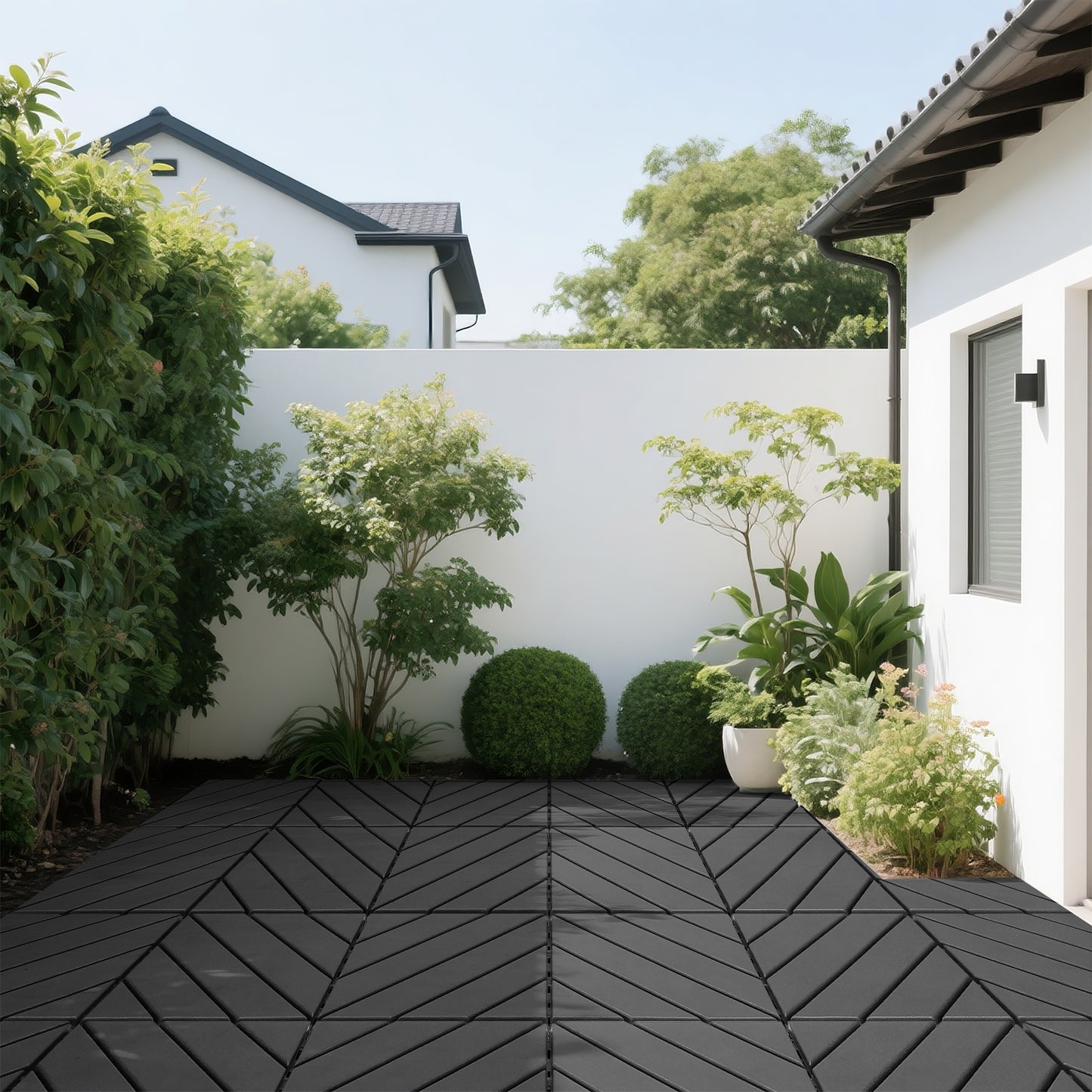 iRerts Plastic Interlocking Deck Tiles, 44 Pack Outdoor Flooring Tiles 12" x 12", All Weather Use, Patio Floor Decking Tiles for Porch Poolside Balcony, Gray