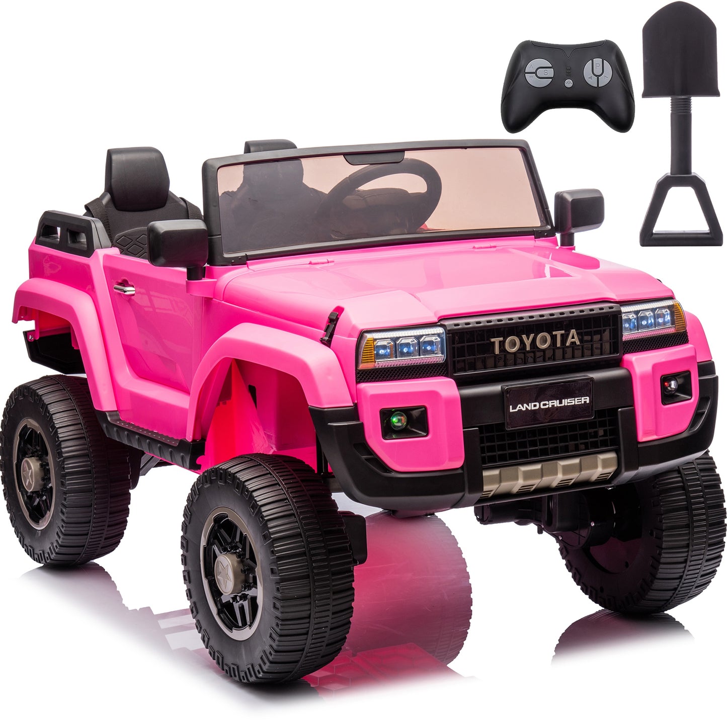 Licensed Toyota LC250 24V 2 Seater Ride On Car, Powered Ride on Toys with Remote Control, Shovel, Bluetooth Music, 4WD 220W Motor, 4 Wheels Suspension, Electric Truck for Kids Boy Girl Ages 3-8, Pink