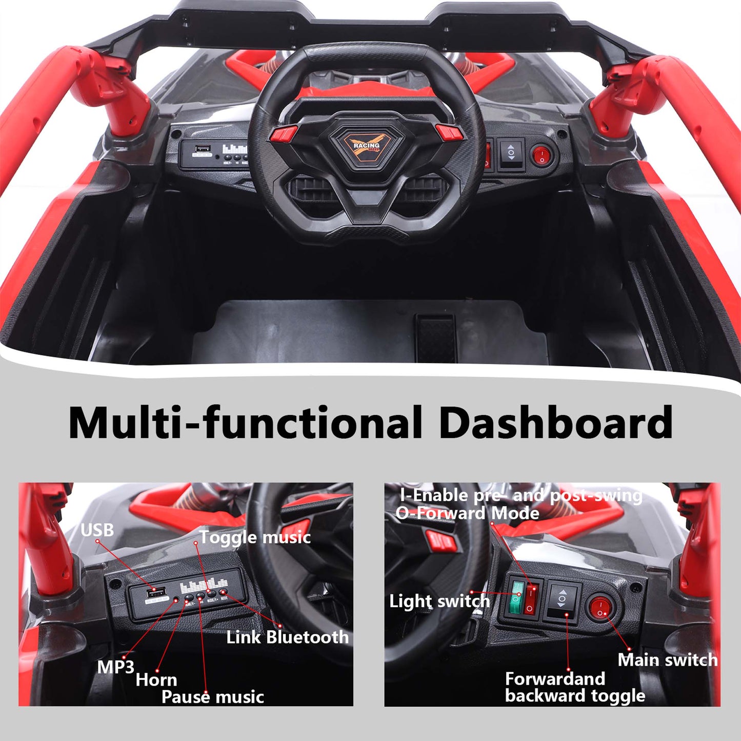 iRerts 24V Ride on Toys with Parents Remote Control, Ride on UTV Car with Bluetooth, MP3 Port, Music, LED Lights, 4 Shock Absorbers, Battery Powered Electric Car for Kids Ages 2-6, Red