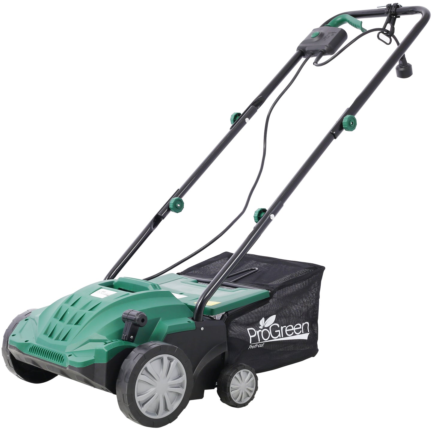 iRerts 2 in 1 Walk Behind Scarifier, 13 Inch Electric Corded Lawn Dethatcher Scarifier with 31.7QT Collection Bag, 4 Position Height Adjustment, 12 Amp Dethatcher and Scarifier for Garden Yard, Green