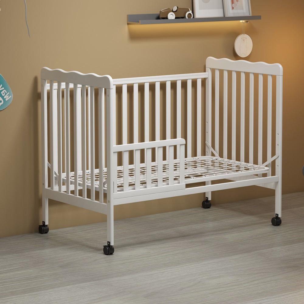 iRerts 3 In 1 Convertible Baby Crib, Wood Converts from Baby Crib to Toddler Bed and Daybed, Baby Bed with Locking Wheels, 4 Adjustable Mattress Heights, Non-Toxic Finish, White