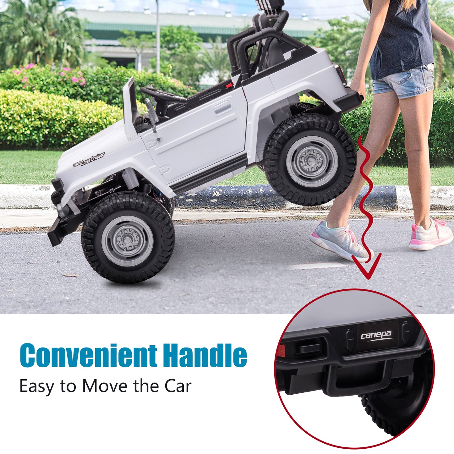 Toyota FJ40 24V Powered Ride on Trucks, Real 2 Seater Ride on Car with Remote Control, Electric Vehicles Cars for Kids with Bluetooth, Music, 4 Wheels Suspension, Ride on Toys for Boys Girls, White