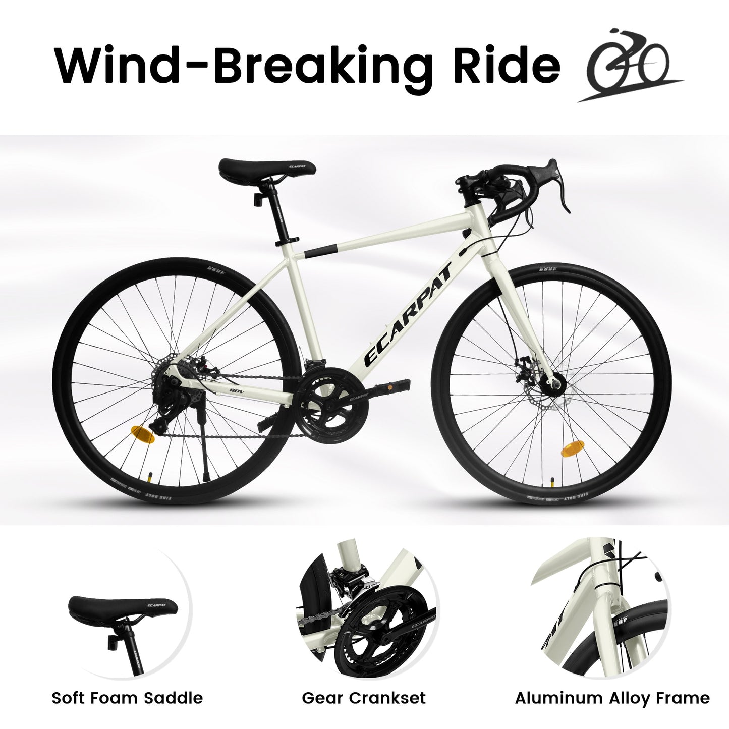 iRerts 700C Road Bike, 16 Speed Outdoor Bike for Men Women, Road Commuter Bike with Disc Brakes, Aluminum Frame, Lightweight Racing Bike Adult Bicycle M Size, Cream