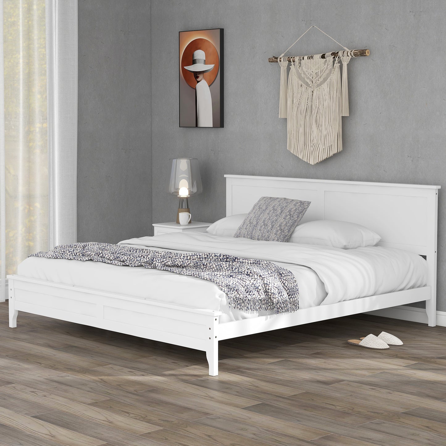 iRerts King Platform Bed Frame with Headboard and Footboard, Solid Wood Bed Frames King Size with Slats Support, Oak Top, Modern King Bed Frame No Box Spring Needed for Kids Adults, White