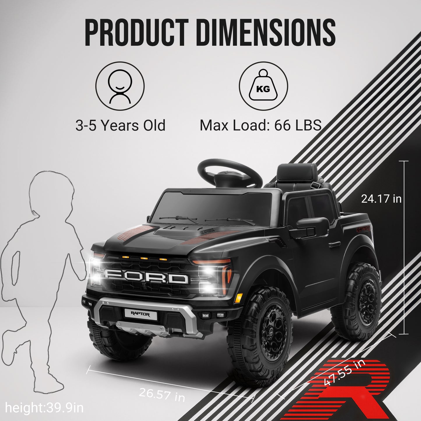 12V Ride on Cars with Remote Control, Licensed Ford F 150 Raptor Powered Ride on Toys with Bluetooth, Radio, LED Light, 4 Wheels Suspension, Kids Cars Electric Vehicles for Boys Girls Ages 3-6, Black