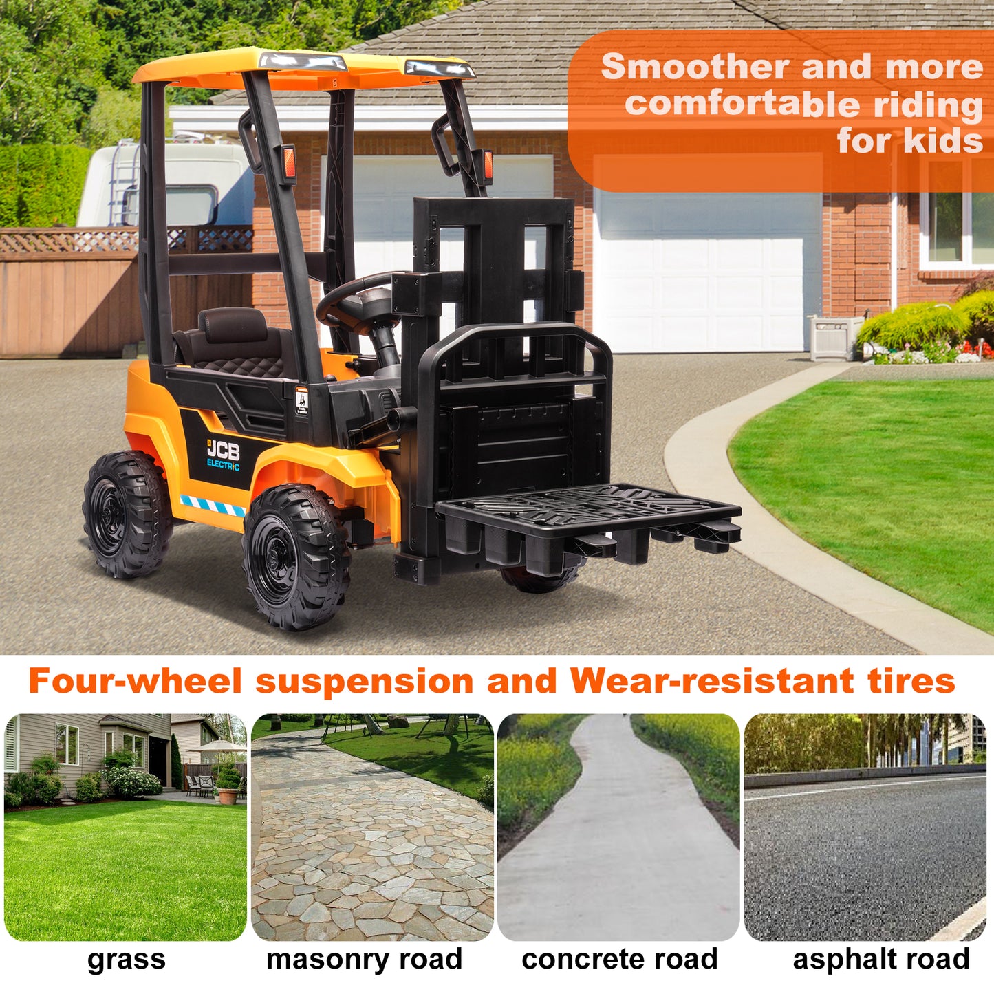 JCB 12V Ride on Forklift for Kids Ride on Car with Remote Control Ride on Toy for Toddler, 3 Speed, Electric Ride on Truck for 3-6 Boys and Girls
