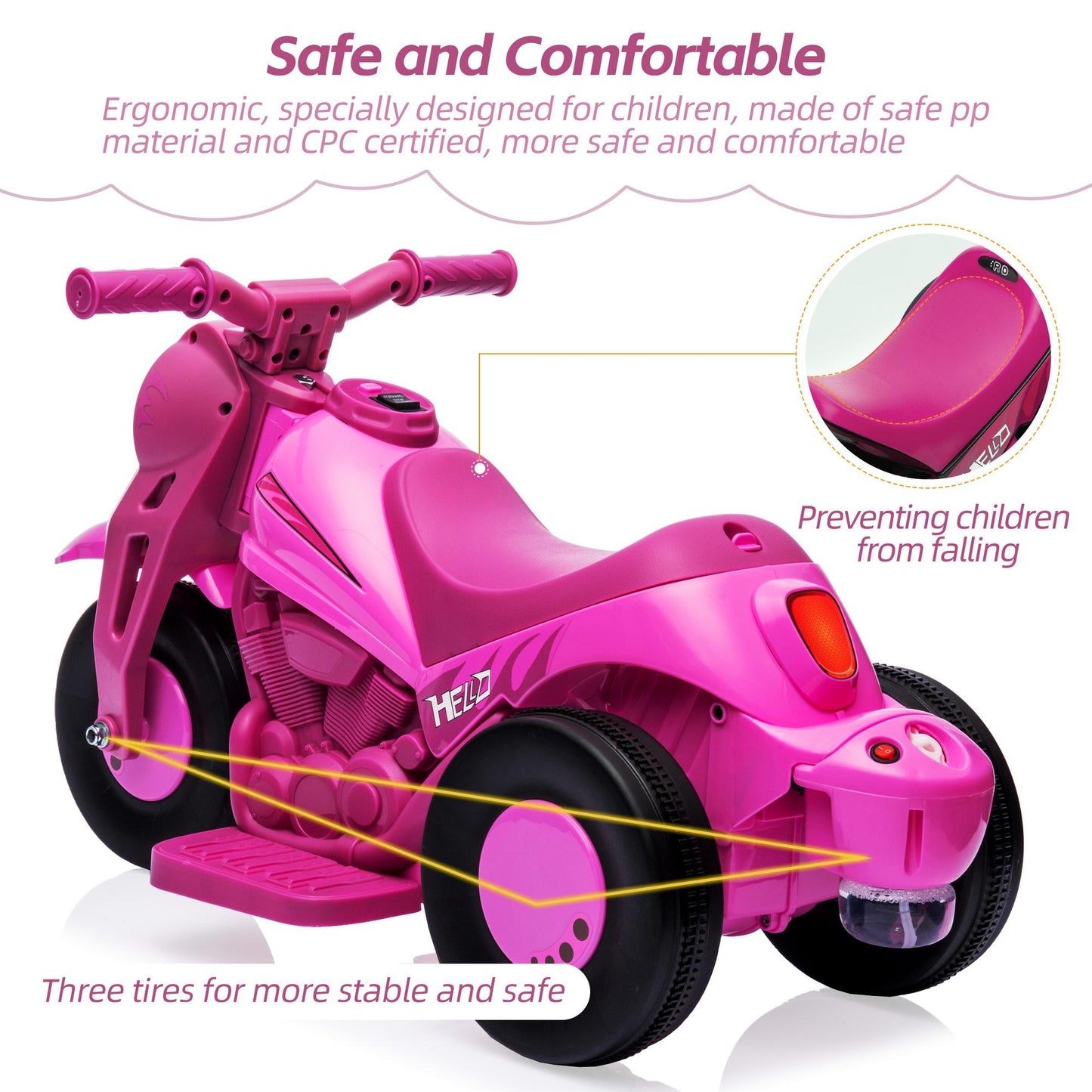 6V Electric Ride on Motorcycle for Toddlers Kids with Bubble Maker, Battery Powered Motorized Motorcycle Bike, Ride on Toy w/LED Light and Music for Girls Boys Ages 3+, 3 Wheels