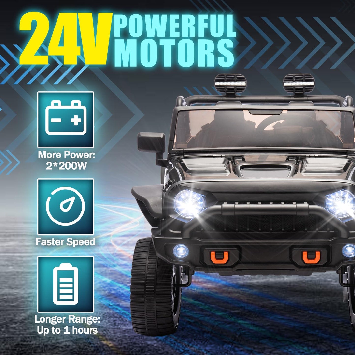 iRerts 24V 2 Seater Ride on Car, Powered Ride on Toys for Bid Kids Boys Girls Gifts, Kids Car Electric Vehicle with Remote Control, Music, Bluetooth, LED Light, USB/MP3 Port, 4 Wheel Suspension, Black