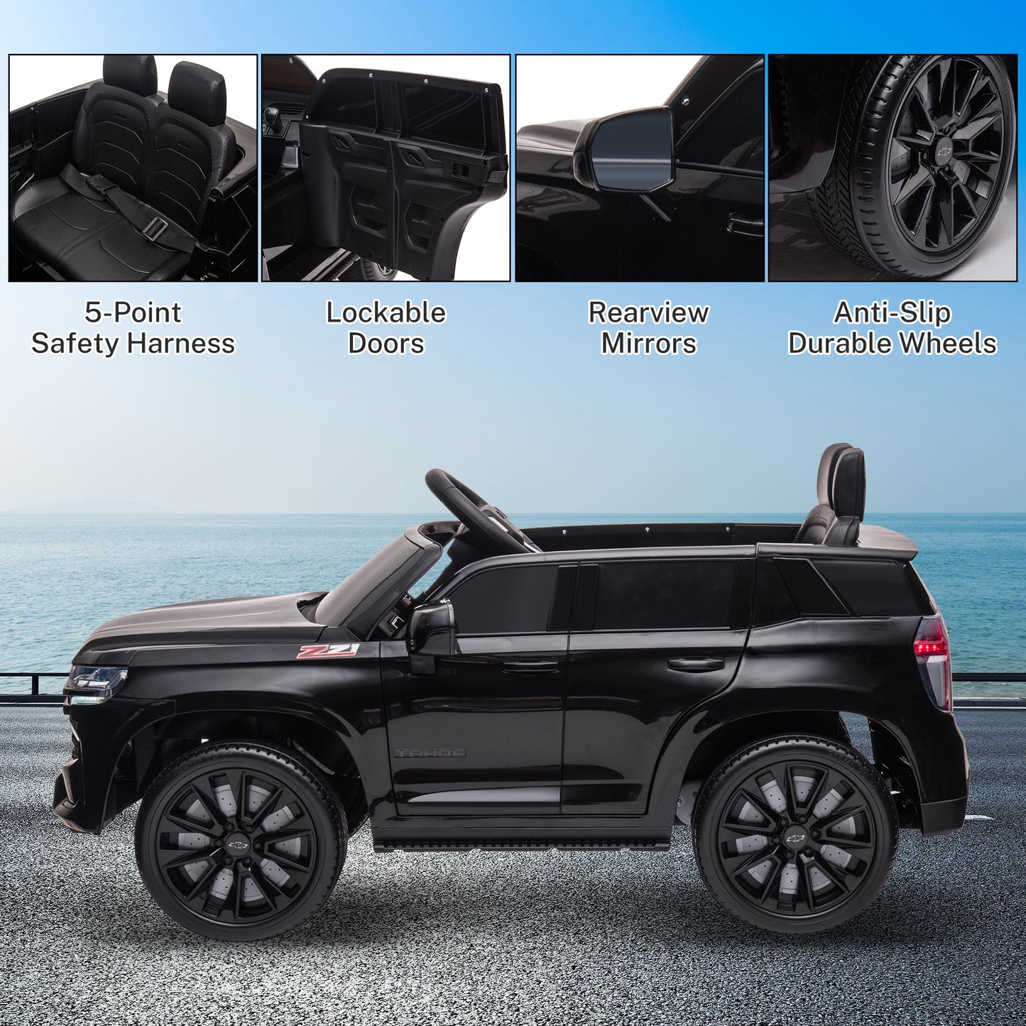 iRerts Black 12V Chevrolet Tahoe Powered Ride On Cars with Remote Control, Kids Ride on Toys for Boys Girls Gifts Ages 3-6, Battery Powered Kids Electric Cars with Music, MP3/USB/AUX Port