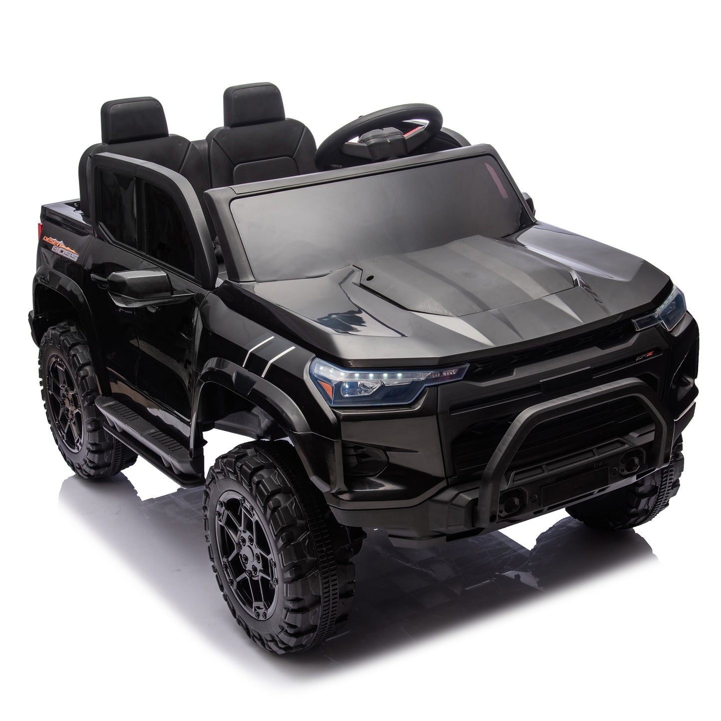 24V 2 Seater Ride on Truck, 4WD Powered Ride on Toy Car with Remote Control, Bluetooth, Music Player, 800W Motors, Back Box Storage, 3 Speeds, Kids Electric Vehicle for Boys Girls Gifts, Black