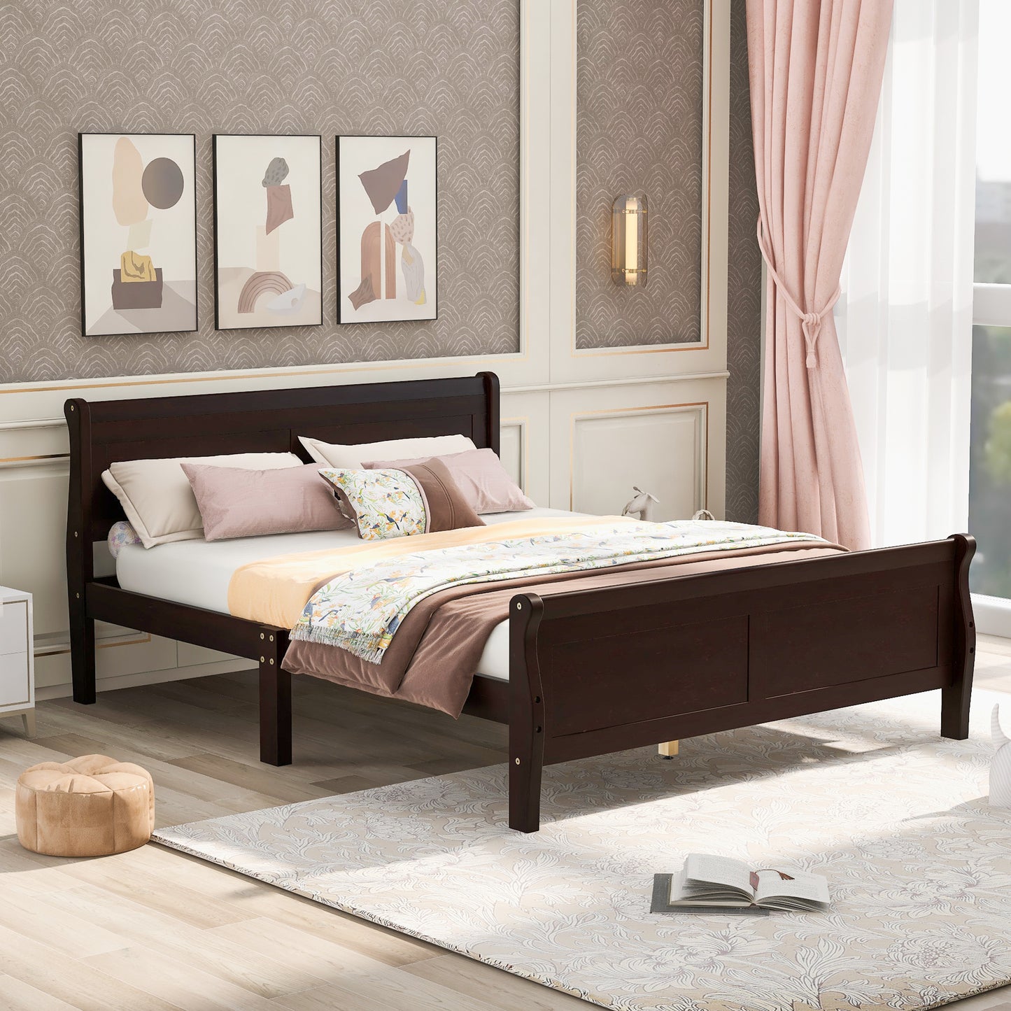 iRerts Wood Full Platform Bed Frame, Modern Full Bed Frame with Headboard, Full Size Wood Platform Bed with Wooden Slat Support, No Box Spring Needed, Easy Assembly, Espresso