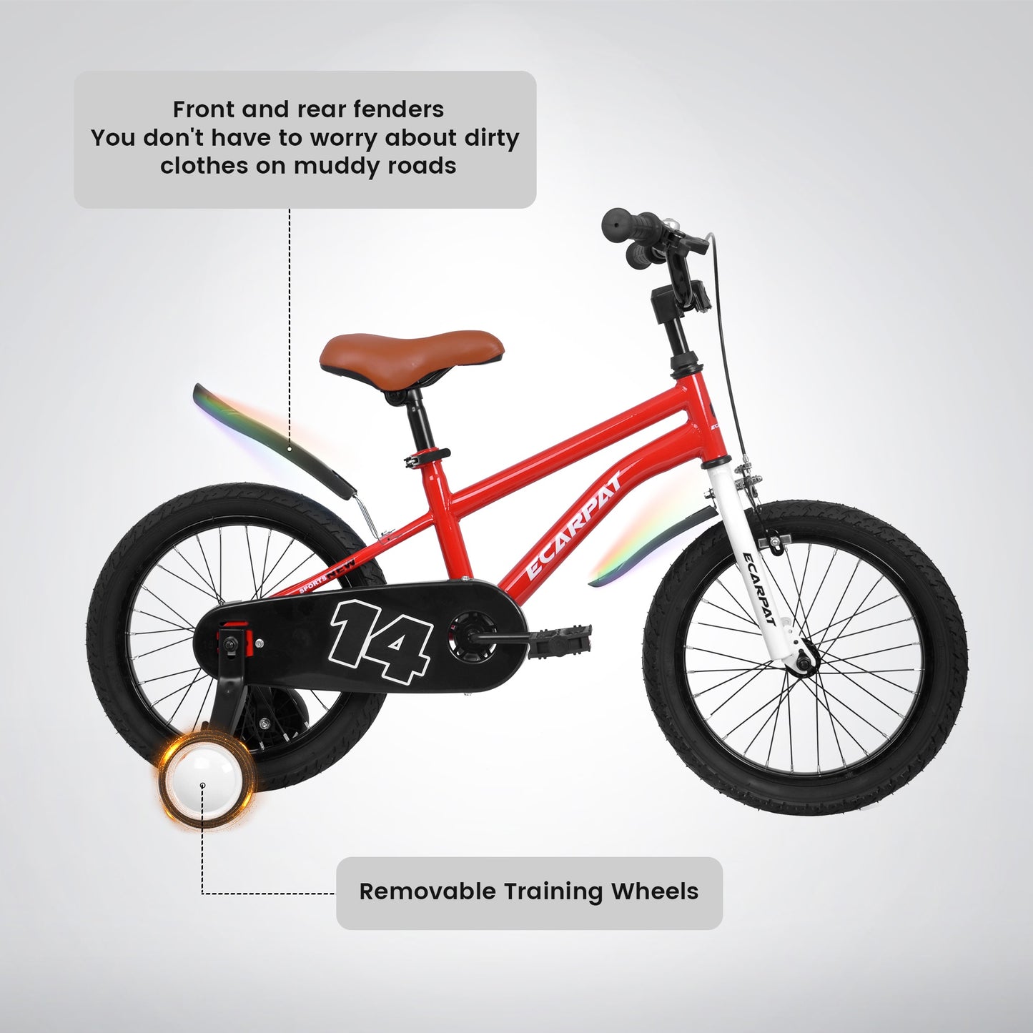 iRerts Kids Bicycles 14 Inch, Freestyle Kids Bike Sport Bicycle for Boys Girls 3-6 Years Old, Girls Boys Bicycles with Training Wheels, Fender, Red