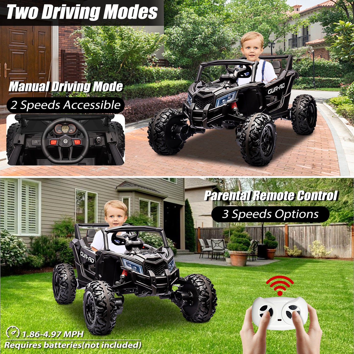 iRerts Black 24V Battery Powered Ride on UTV Cars for Boys Girls, Kids Ride on Toys with Remote Control, Music, LED Light, USB, Bluetooth, Large Seat Kids Electric Vehicle for Christmas Birthday Gifts