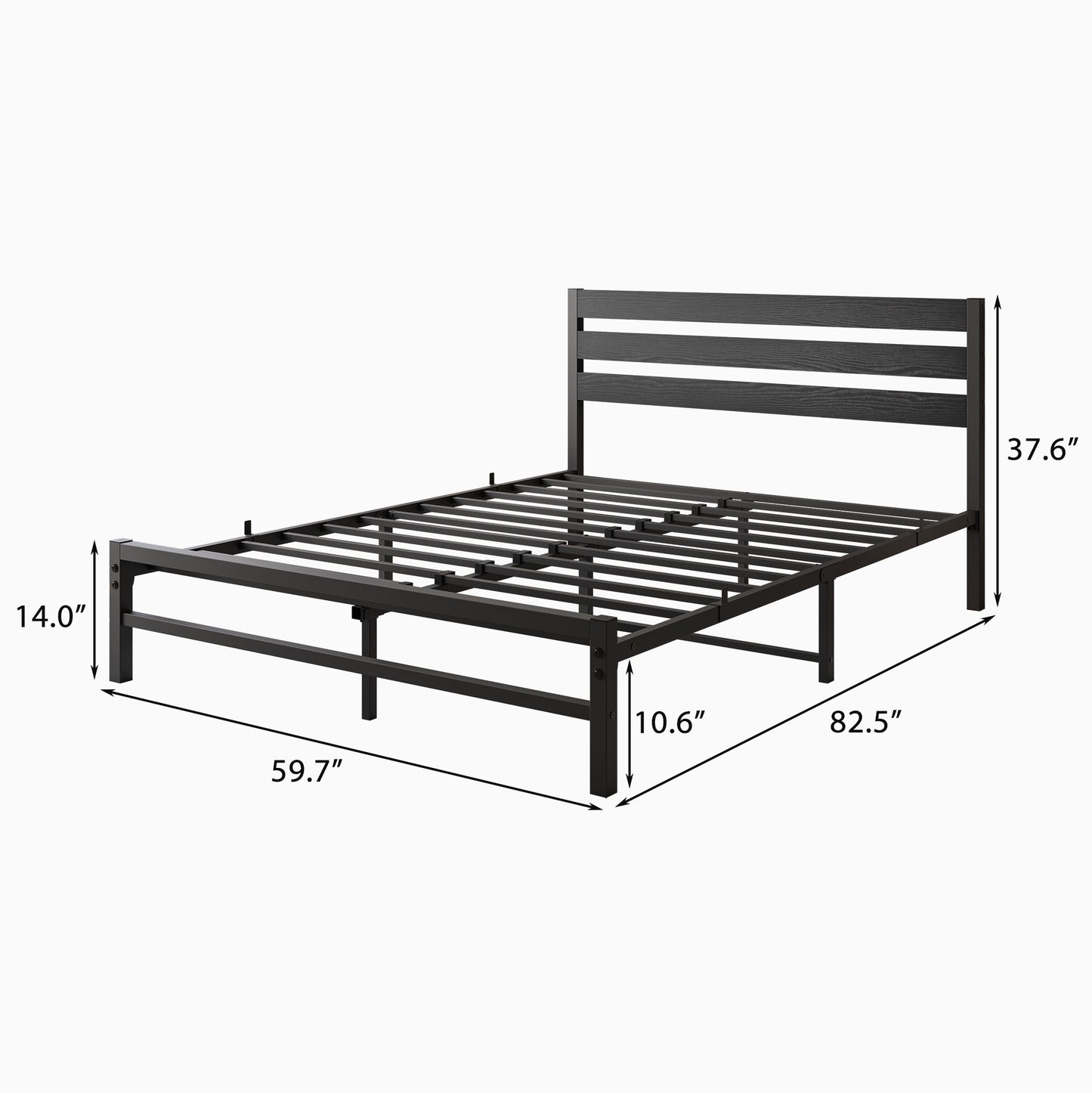 iRerts Queen Bed Frame with Headboard, Metal Platform Bed Frame No Box Spring Needed, Bed Frame Queen Size with Metal Support,  Noise-Free, Under Bed Storage, Easy Assembly, Black