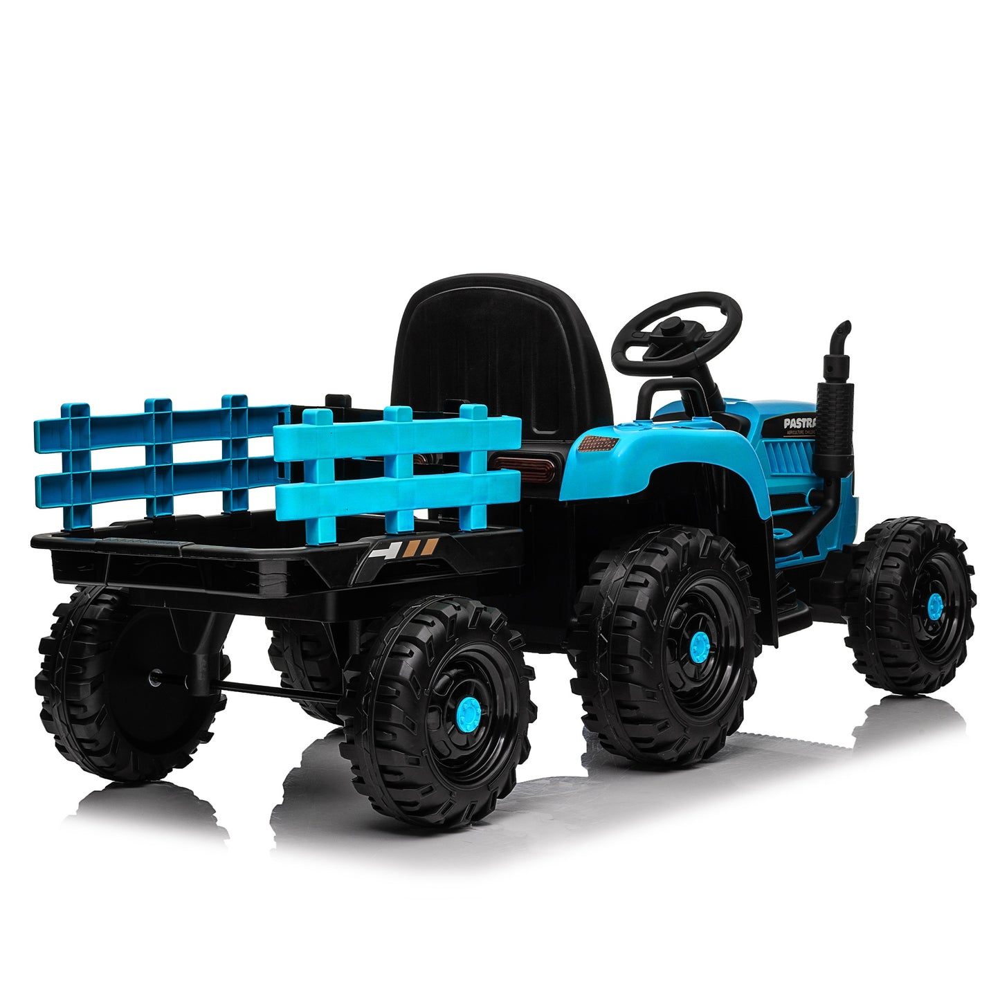 iRerts 24V Ride on Toy Tractor with Trailer, Powered Ride on Car with Remote Control, Electric Cars for Kids Toddlers 3-6 Years Old with 3 Speeds, Bluetooth, Music, USB/MP3 Ports, LED Light, Blue