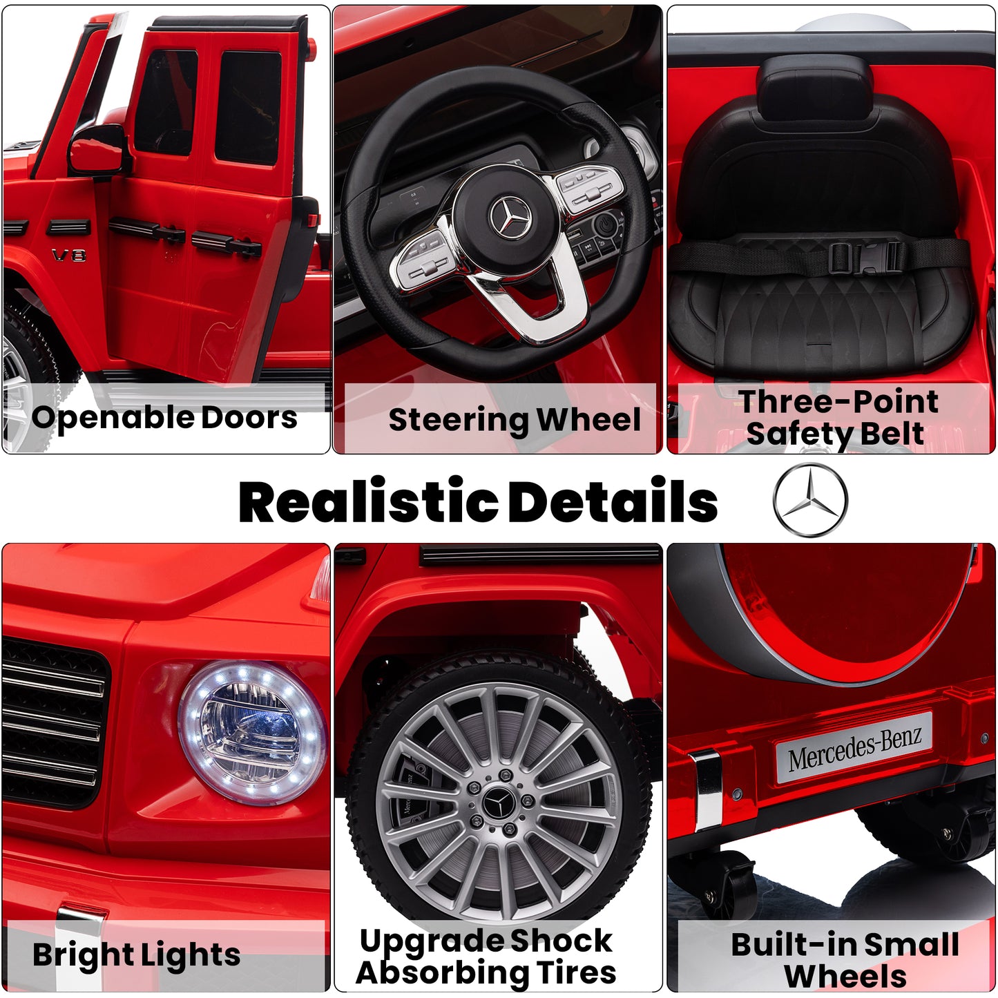 24V Ride On Cars with Remote Control, Licensed Mercedes Benz G500 Kids Electric Car for Boys Girls Gifts, Battery Powered Ride on Trucks Toys with Bluetooth, MP3, Music, Led Lights, USB, Red