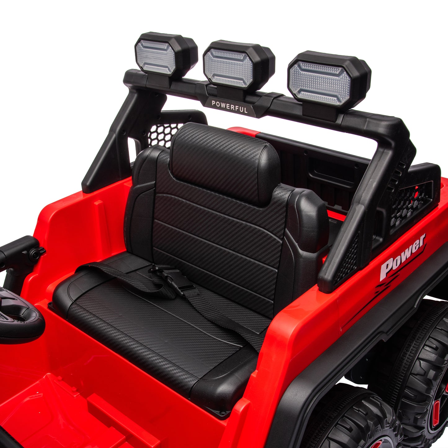 iRerts 24V Ride on PickUp Truck with Remote Control, 4WD Battery Powered Ride on Car with Bluetooth Music, USB/AUX Port, Rear Storage Box, LED Lights, Ride on Toys for Kids Boys Girls Gift, Red