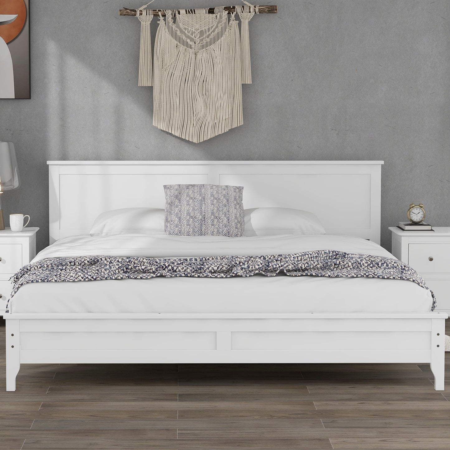 iRerts King Platform Bed Frame with Headboard and Footboard, Solid Wood Bed Frames King Size with Slats Support, Oak Top, Modern King Bed Frame No Box Spring Needed for Kids Adults, White