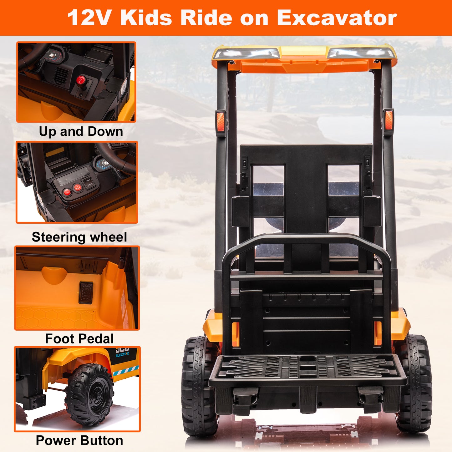 JCB 12V Ride on Forklift for Kids Ride on Car with Remote Control Ride on Toy for Toddler, 3 Speed, Electric Ride on Truck for 3-6 Boys and Girls