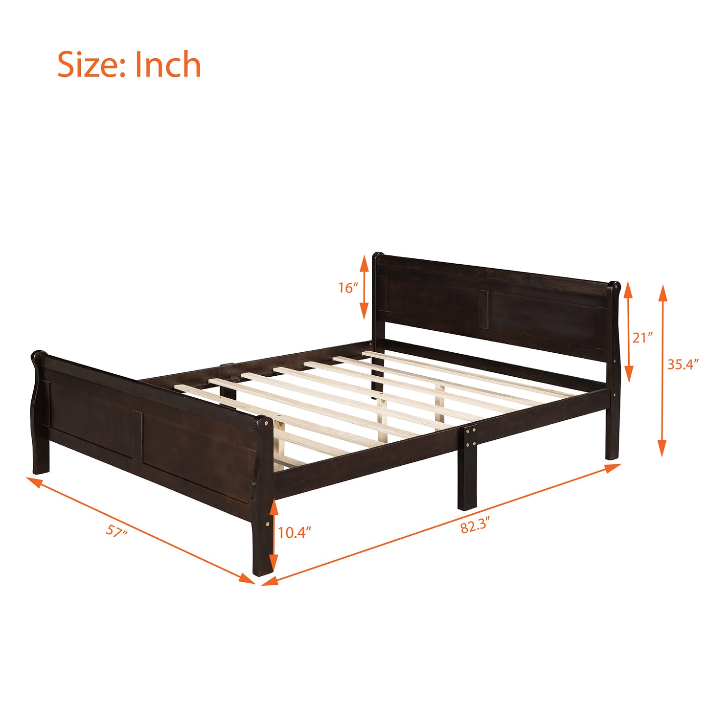 iRerts Wood Full Platform Bed Frame, Modern Full Bed Frame with Headboard, Full Size Wood Platform Bed with Wooden Slat Support, No Box Spring Needed, Easy Assembly, Espresso