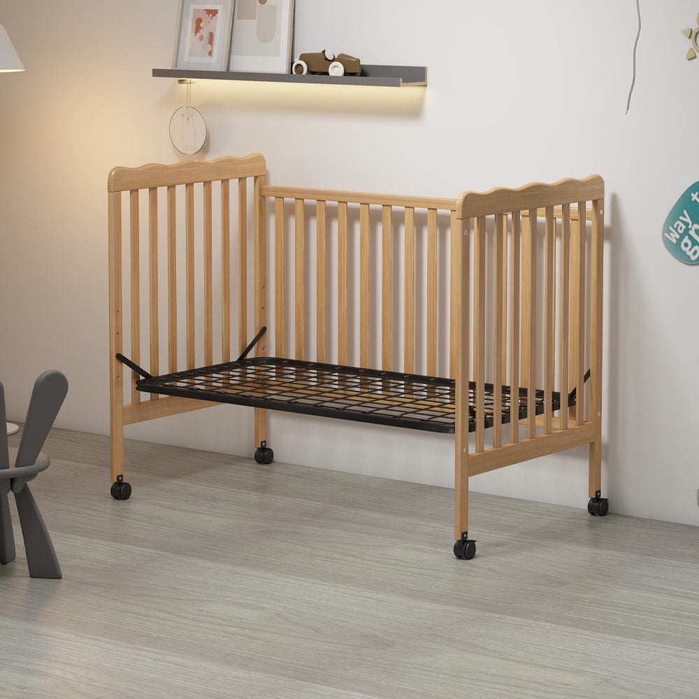 iRerts 3 In 1 Convertible Baby Crib, Wood Converts from Baby Crib to Toddler Bed and Daybed, Baby Bed with Locking Wheels, 4 Adjustable Mattress Heights, Non-Toxic Finish, Natural