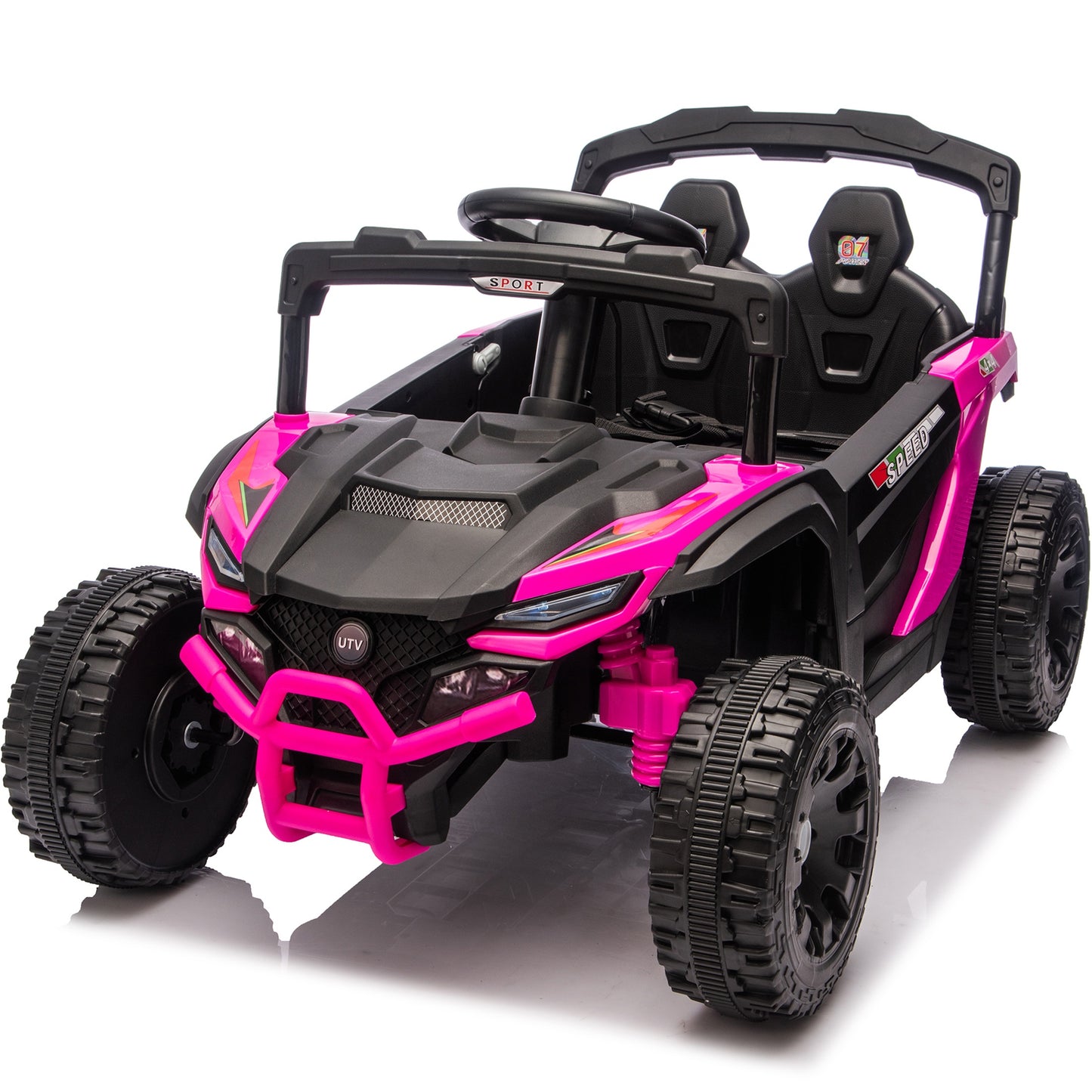 iRerts 24V Powered Ride on Car UTV, Kids Ride on Toys with Remote Control, Bluetooth, Music, 4 Wheels Suspension, LED Light, Kids Cars 4 Wheeler Electric Vehicles for Boys Girls Ages 3-5 Gifts, Pink
