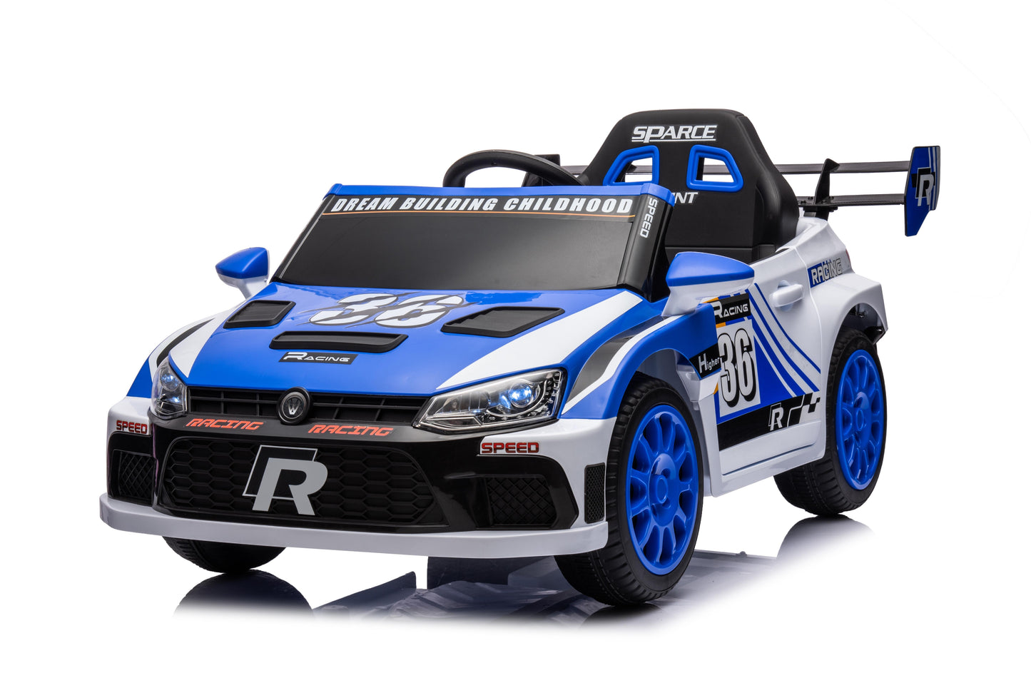 iRerts Blue 12V Powered Ride on Cars with Remote Control, 4 Wheeler Electric Car Vehicle for Kids Boys Girls 3-6 Years Old, Kids Ride on Toy with Swaying, Bluetooth, Music, USB/AUX Port, LED Light