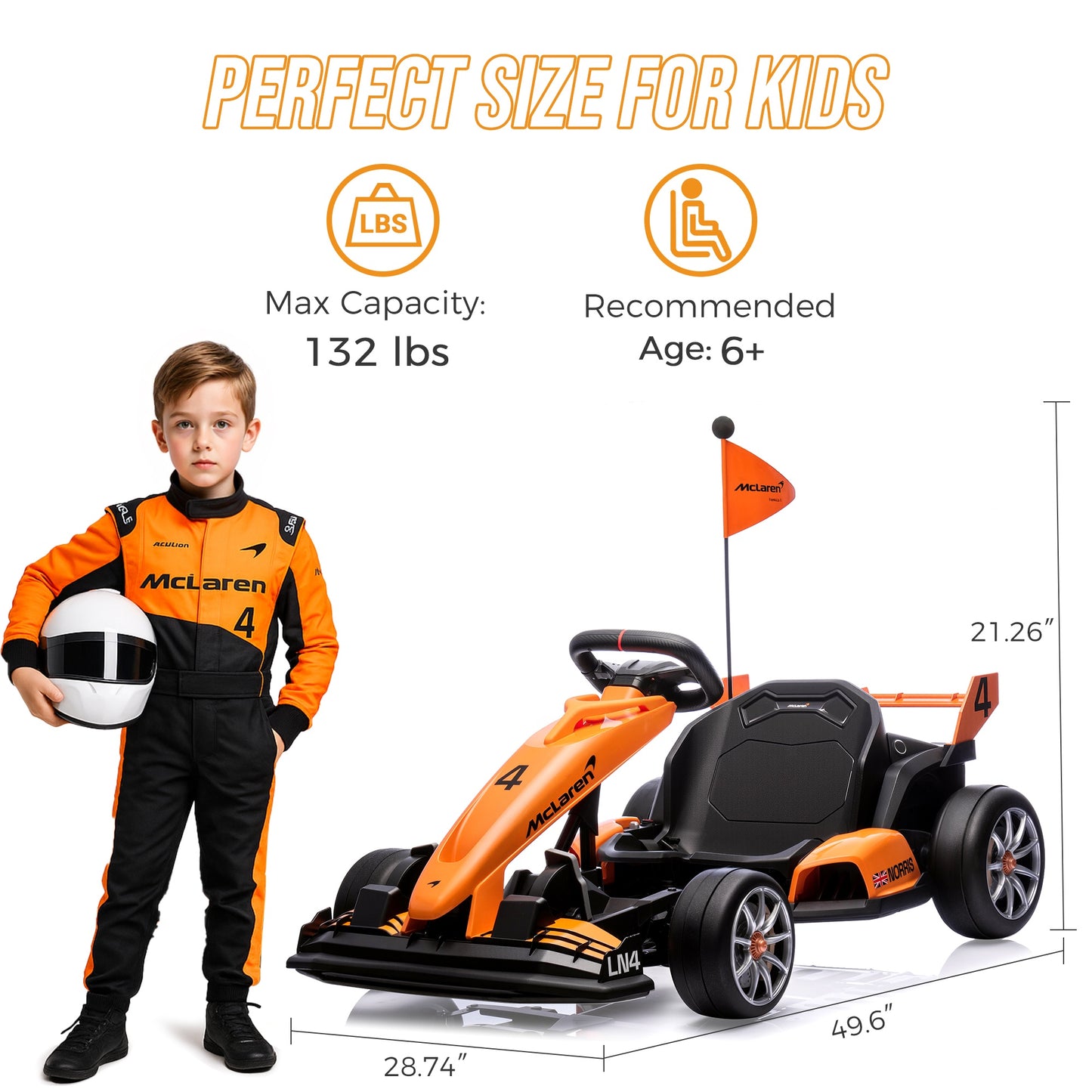 36V Go Kart for Kids Ages 6+, Licensed McLaren Electric Drift Kart Car Ride on Toys for Big Kids, Crazy Go Cart with Dual 250W Motors, Adjustable Seat, 7.5MPH, LED Lights