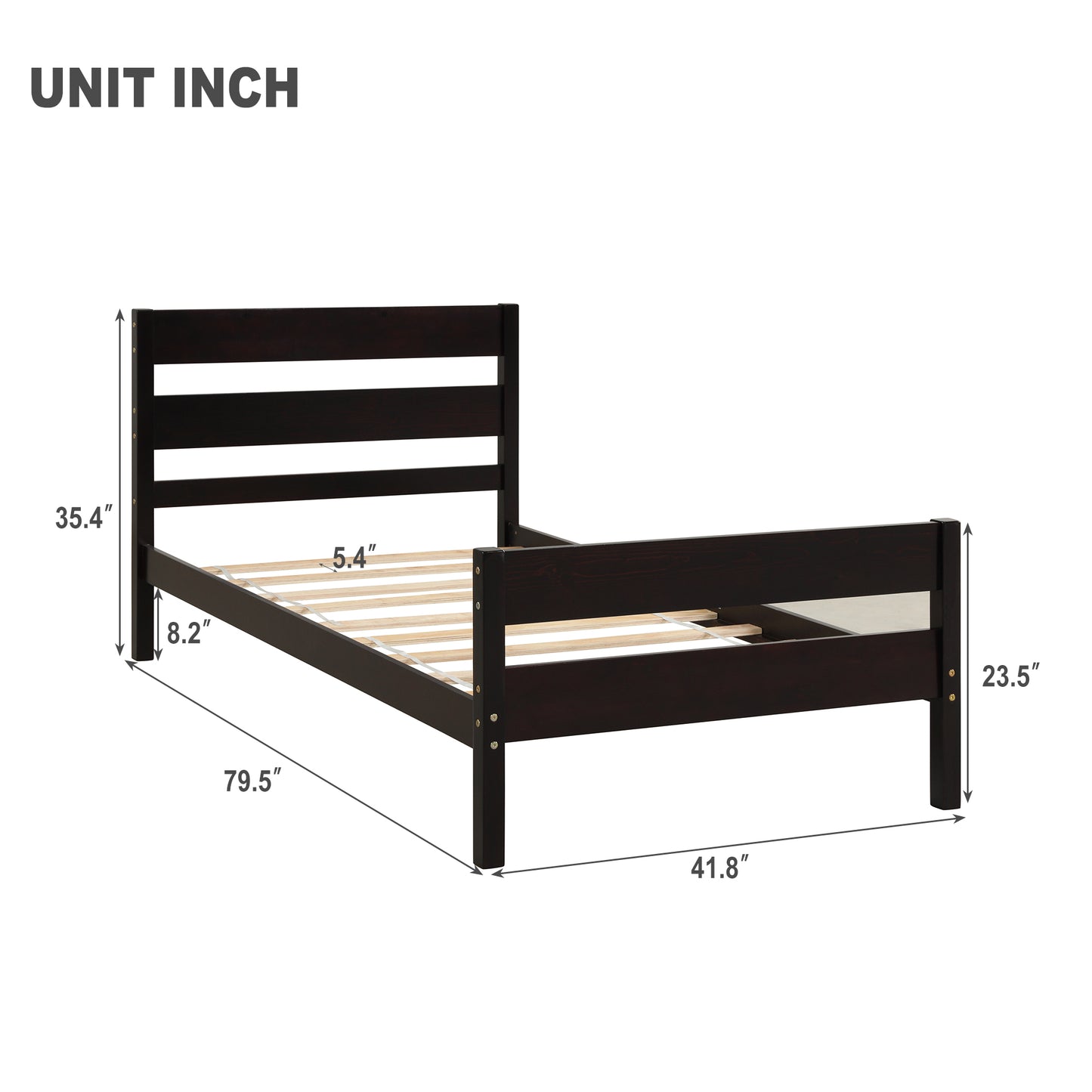iRerts Wood Twin Bed Frame, Espresso Twin Platform Bed Frame with Headboard and Footboard, Modern Twin Bed Frame No Box Spring Needed for Adults Teens Kids, Twin Size Bed Frame with Wood Slat Support