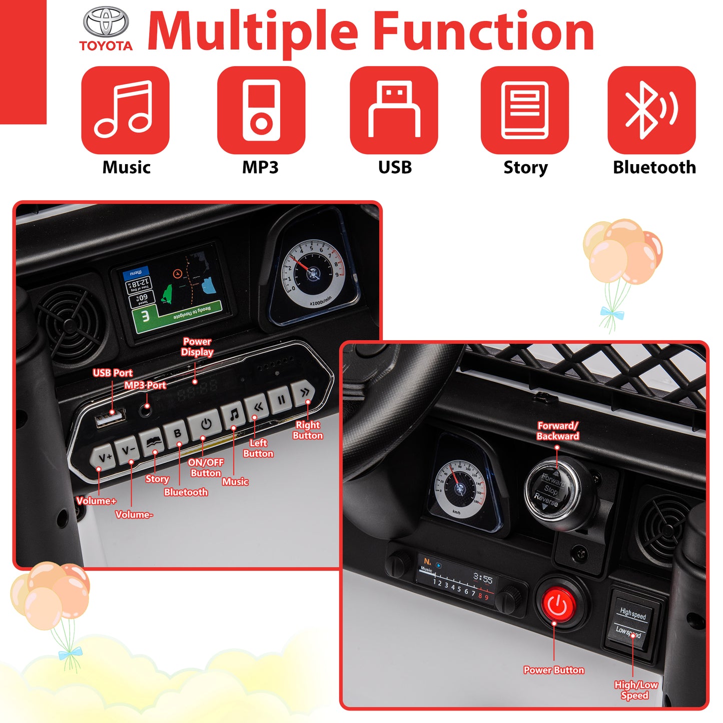 Ride on Toys for Kids, Licensed Toyota FJ Cruiser 12V Kids Ride on Truck Cars with Remote Control, Battery Powered Kids Electric Car Vehicle for Boys Girls Gifts with MP3, Bluetooth, USB, White