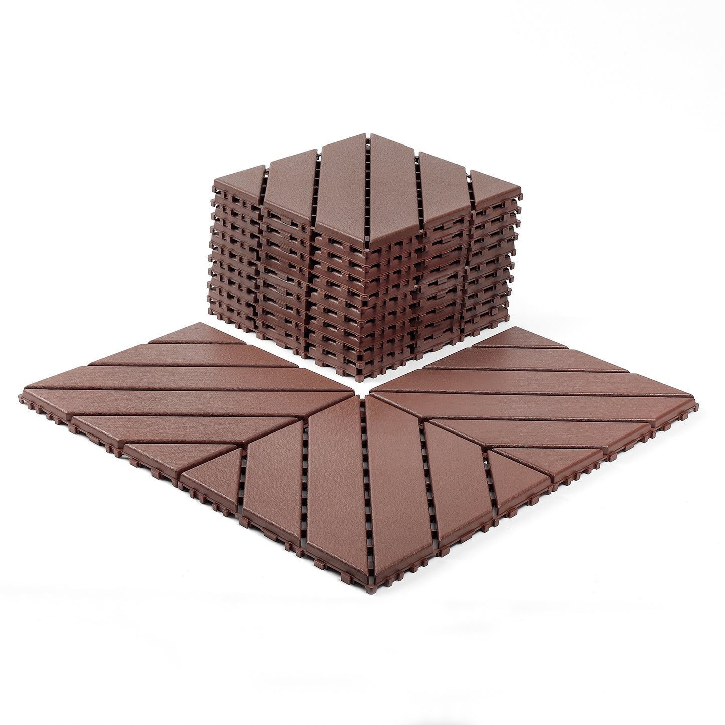 iRerts Plastic Interlocking Deck Tiles, 44 Pack Outdoor Flooring Tiles 12" x 12", All Weather Use, Patio Floor Decking Tiles for Porch Poolside Backyard, Brown