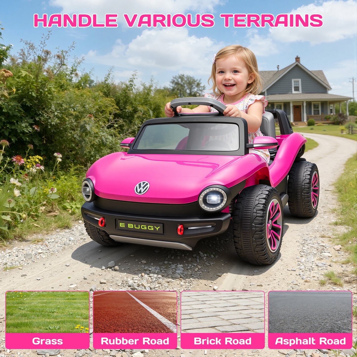 12V Electric Ride on Cars, Licensed Volkswagen Beetle Ride on Toys with Remote Control, Bluetooth, USB Port, Music, Rear Storage, LED Lights, Battery Powered Toddlers Electric Car for Kids Ages 3+