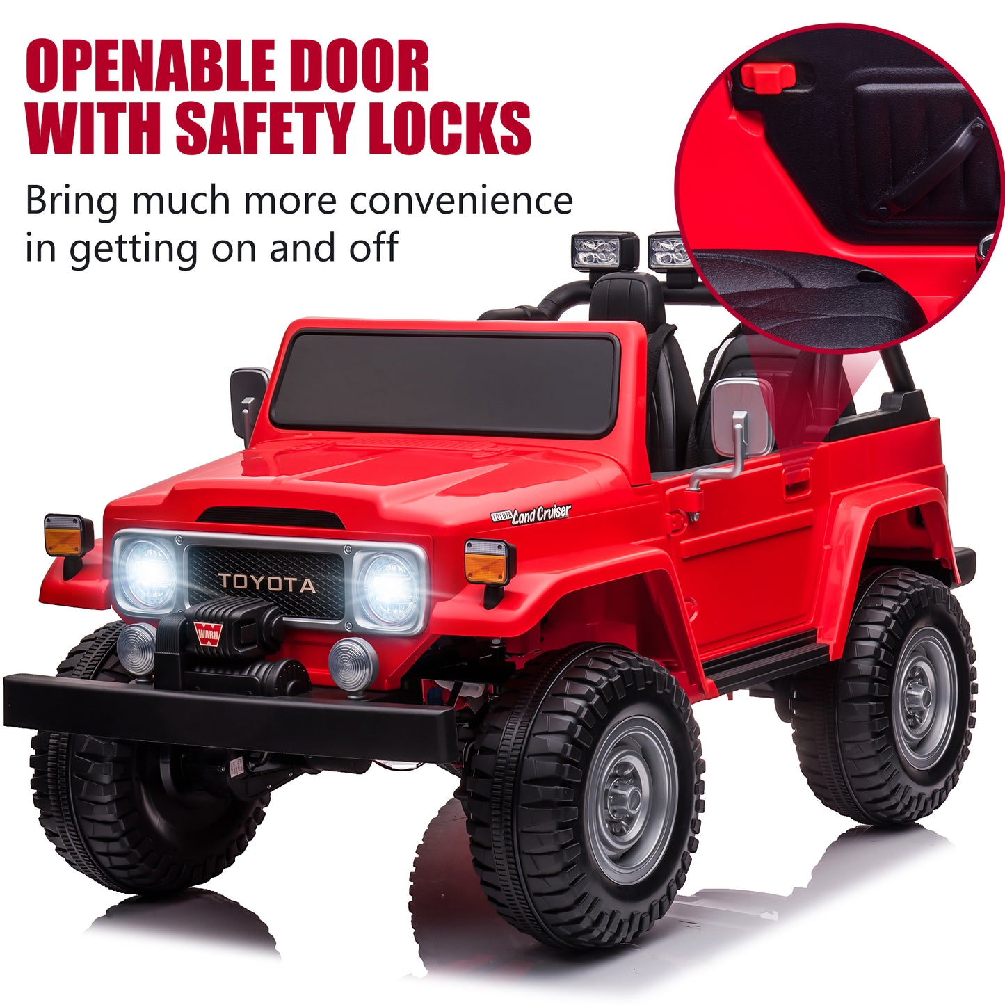 2 Seater 24 Volt Ride On Car with Remote Control, Licensed Toyota FJ40 Ride on Toys Truck for Boys Girls, Kids Electric Vehicle Car with LED Light, Bluetooth/FM Radio/Music, 4 Wheels Suspension, Red