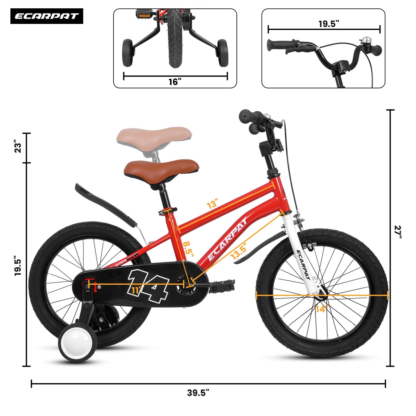 iRerts Kids Bicycles 14 Inch, Freestyle Kids Bike Sport Bicycle for Boys Girls 3-6 Years Old, Girls Boys Bicycles with Training Wheels, Fender, Red