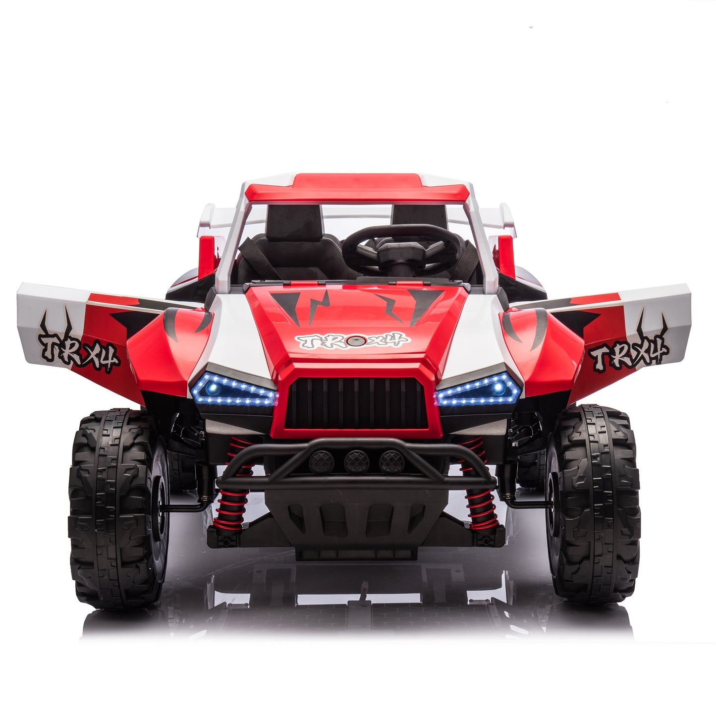 iRerts 24V Powered Ride on Cars, Ride on Toys for Big Kids Boys Girls Ages 3-8, Kids Car Electric Vehicles with Remote Control, Bluetooth, MP3/USB Ports, 4 Wheels Spring Suspension, White+Red