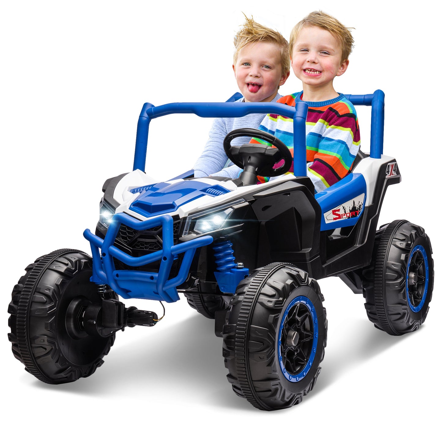 iRerts 24V Ride on UTV Cars 2 Seater, Kids Electric Ride on Toy Car with Remote Control, Music, LED Light, USB, Bluetooth, Kids Electric Vehicle for Christmas Birthday Gifts, Blue
