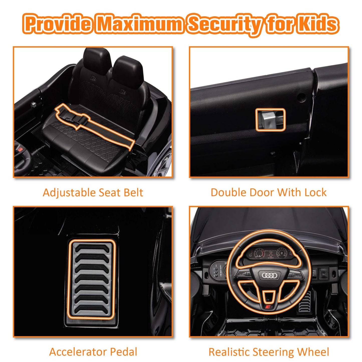 Ride on Toy Car Kids for Boys Girls, Licensed Audi SQ8 12V Ride on Cars with Remote Control, Battery Powered Electric Vehicle Car for Kids with Music, LED Lights, 3 Speed, 4 Wheeler, Black