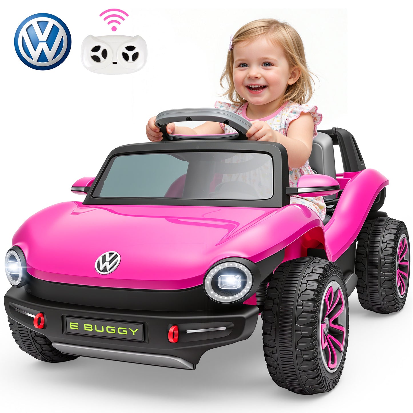 12V Electric Ride on Cars, Licensed Volkswagen Beetle Ride on Toys with Remote Control, Bluetooth, USB Port, Music, Rear Storage, LED Lights, Battery Powered Toddlers Electric Car for Kids Ages 3+