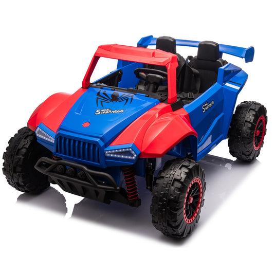 iRerts 24V Powered Ride on Cars, Ride on Toys for Big Kids Boys Girls Ages 3-8, Kids Car Electric Vehicles with Remote Control, Bluetooth, MP3/USB Ports, 4 Wheels Spring Suspension, Blue+Red